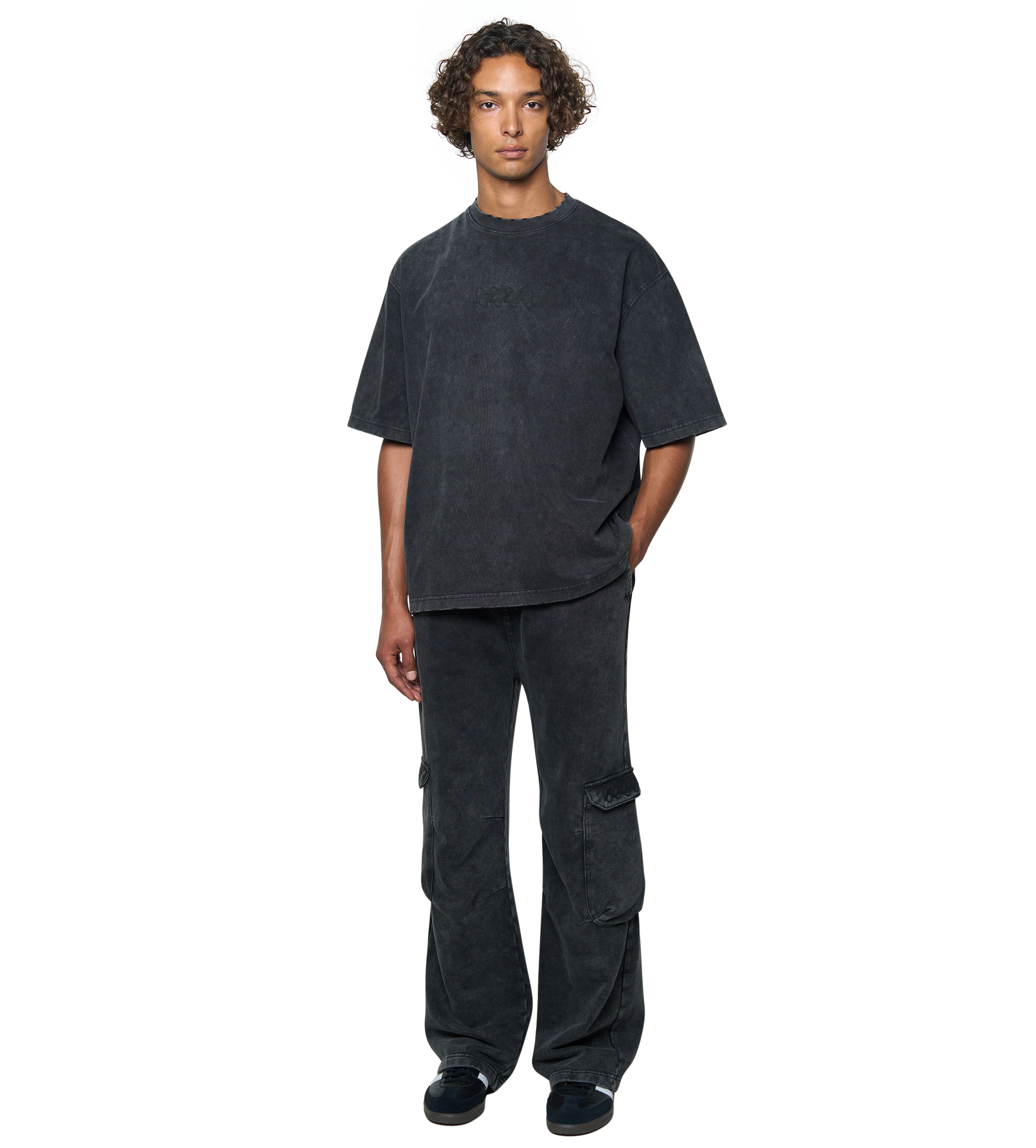 Circles Cargo Sweatpants Washed Black