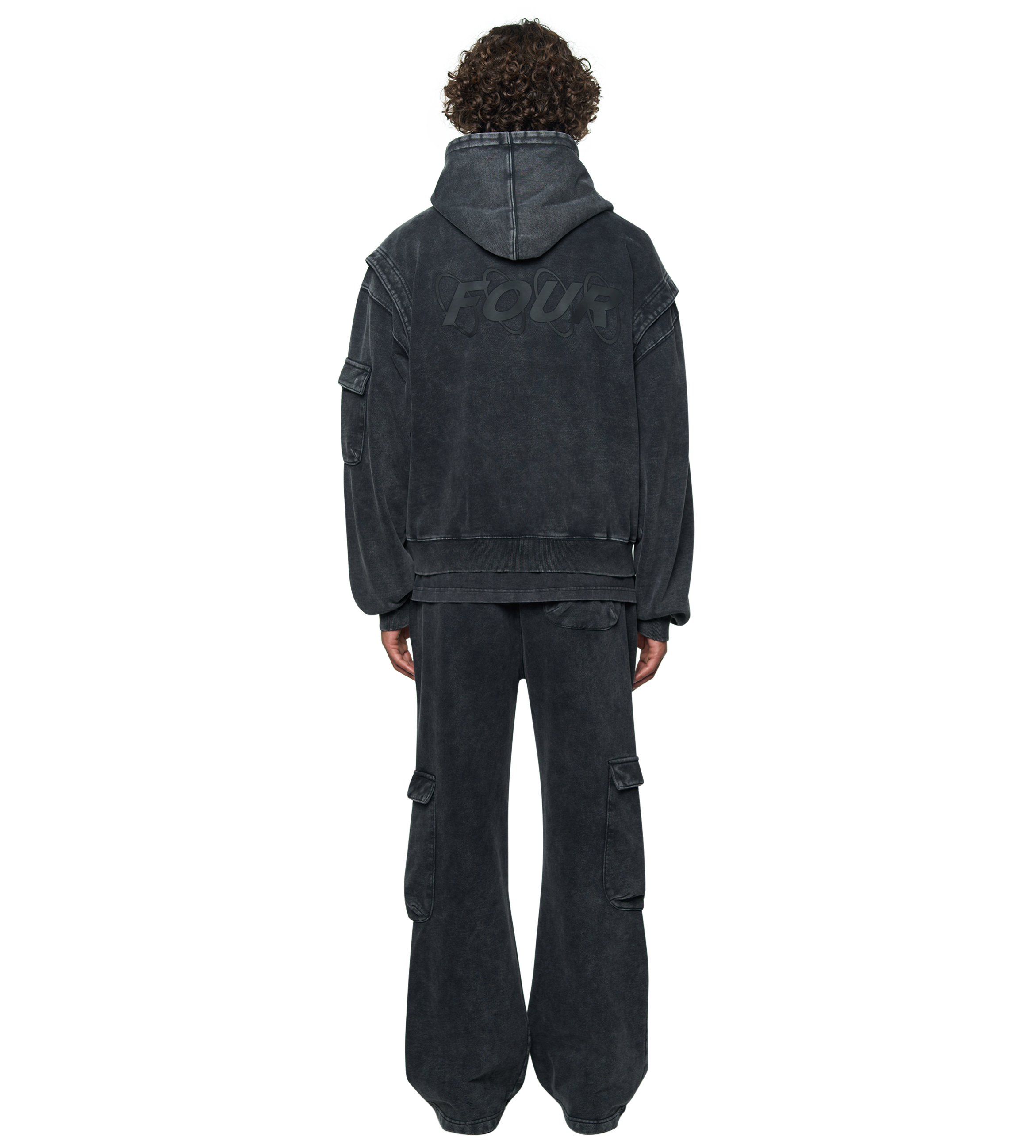 Circles Boxy Zip Up Hoodie Washed Black