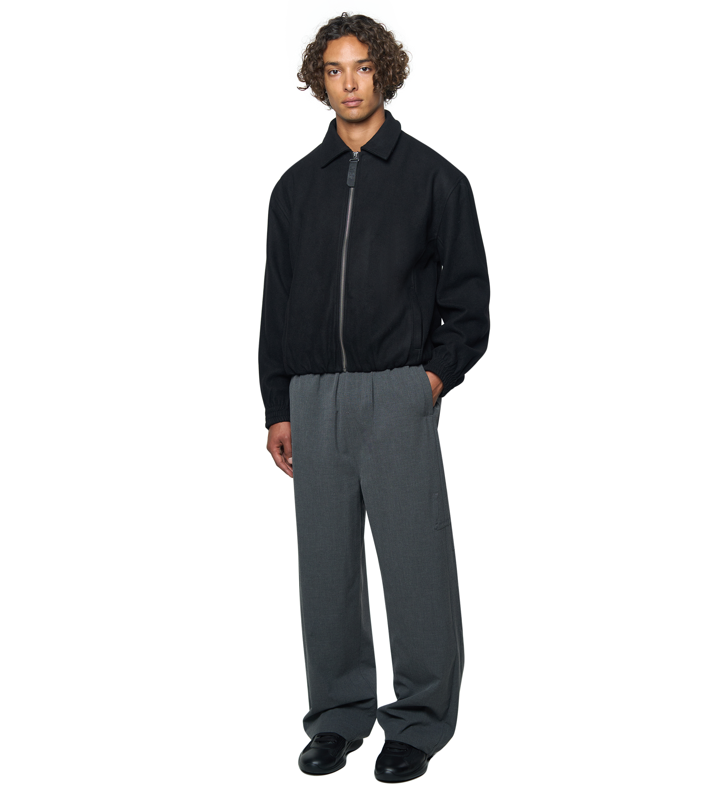 Logo Wool Square Jacket Black