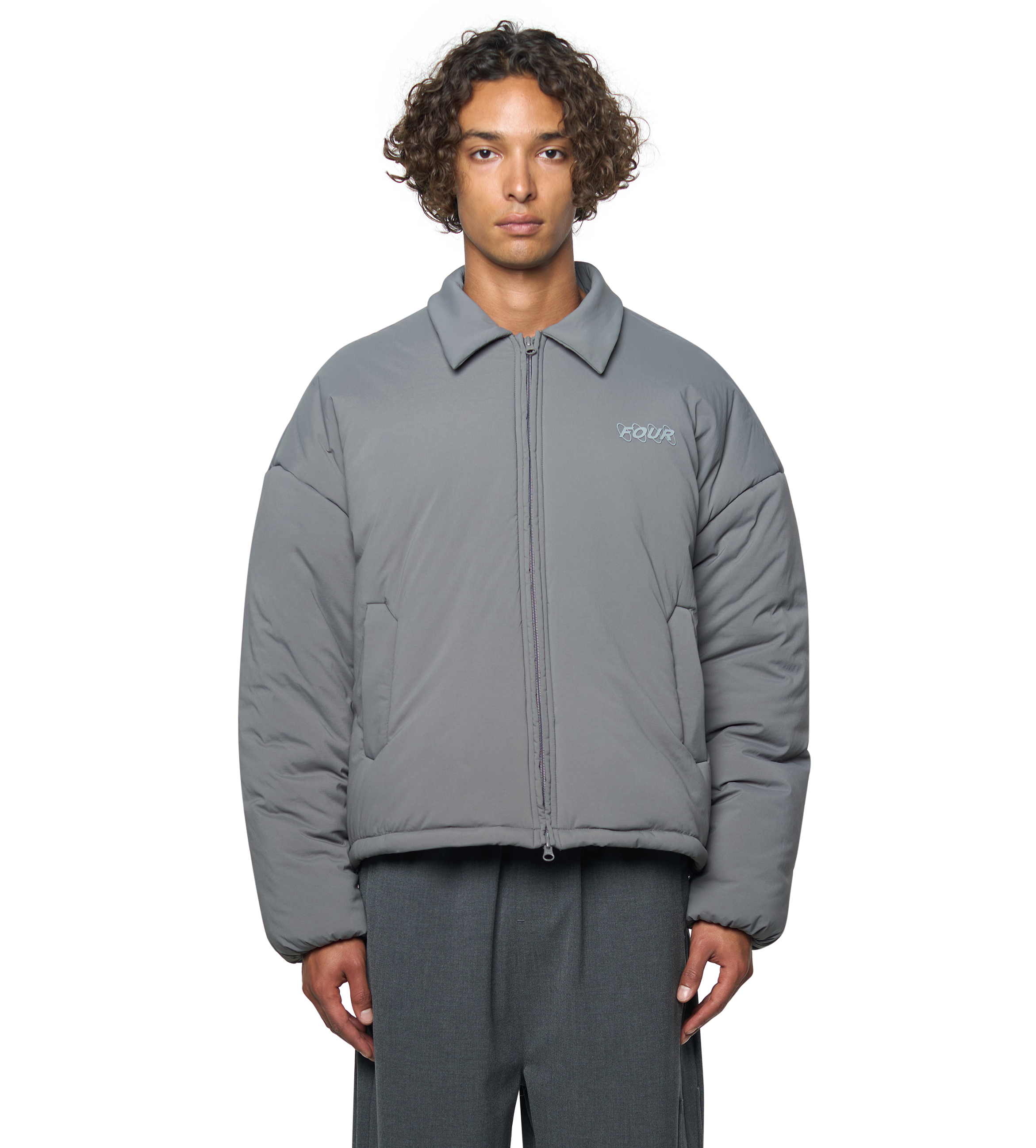 Circles Light Padded Nylon Shirt Jacket Dark Grey