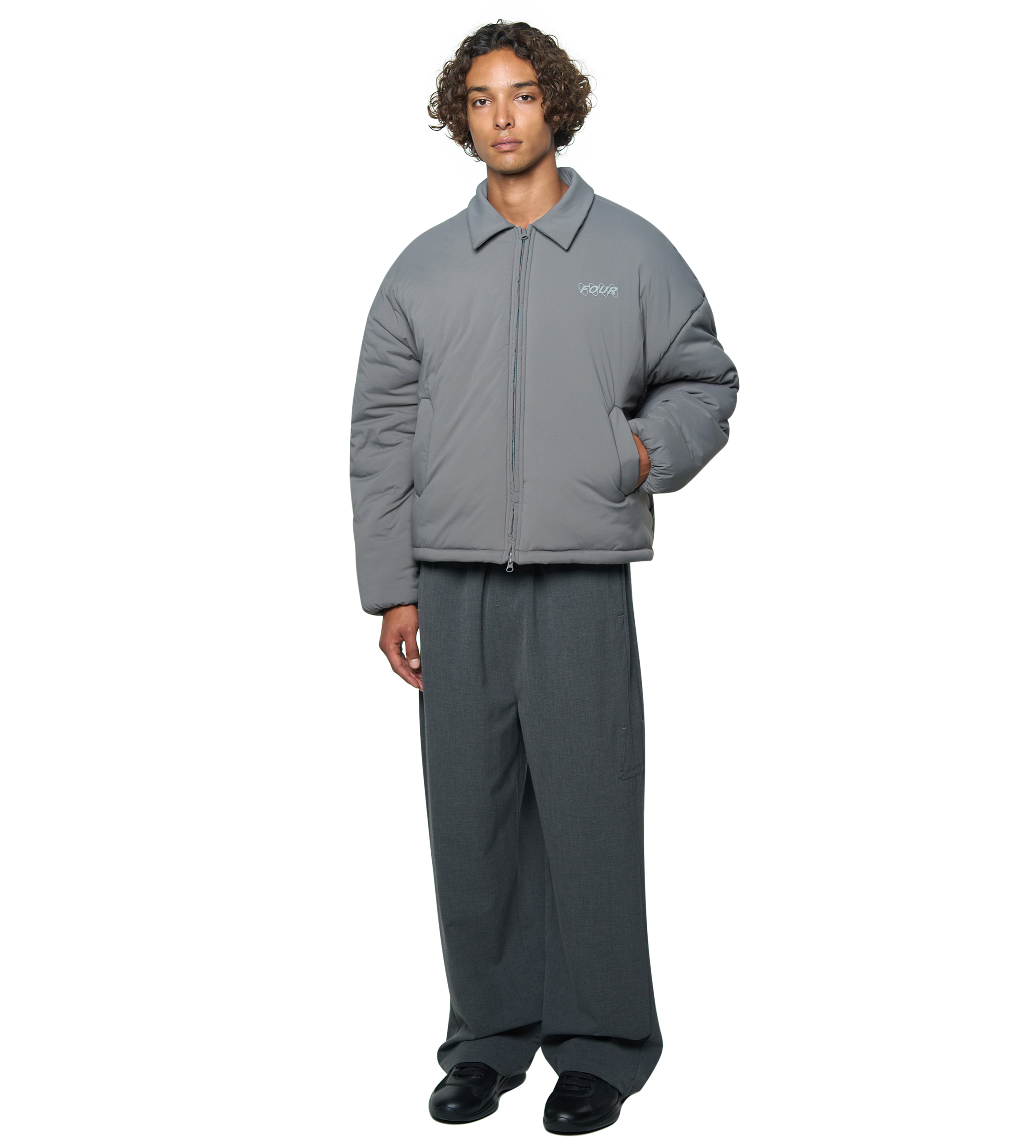 Circles Light Padded Nylon Shirt Jacket Dark Grey