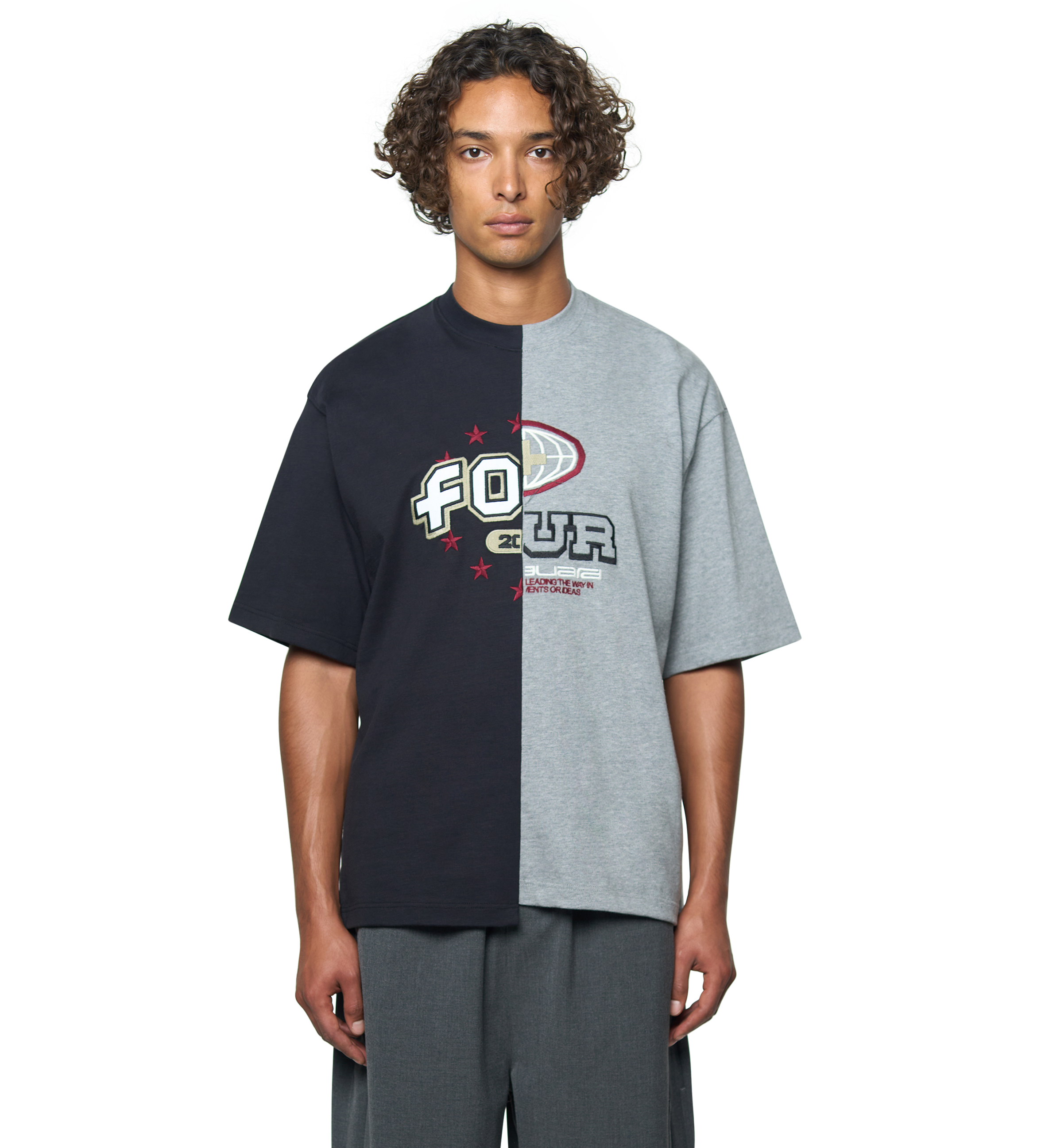 Split T-Shirt Black/ Grey Melange