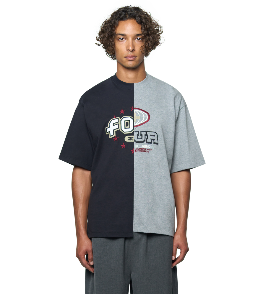 Split T-Shirt Black/ Grey Melange