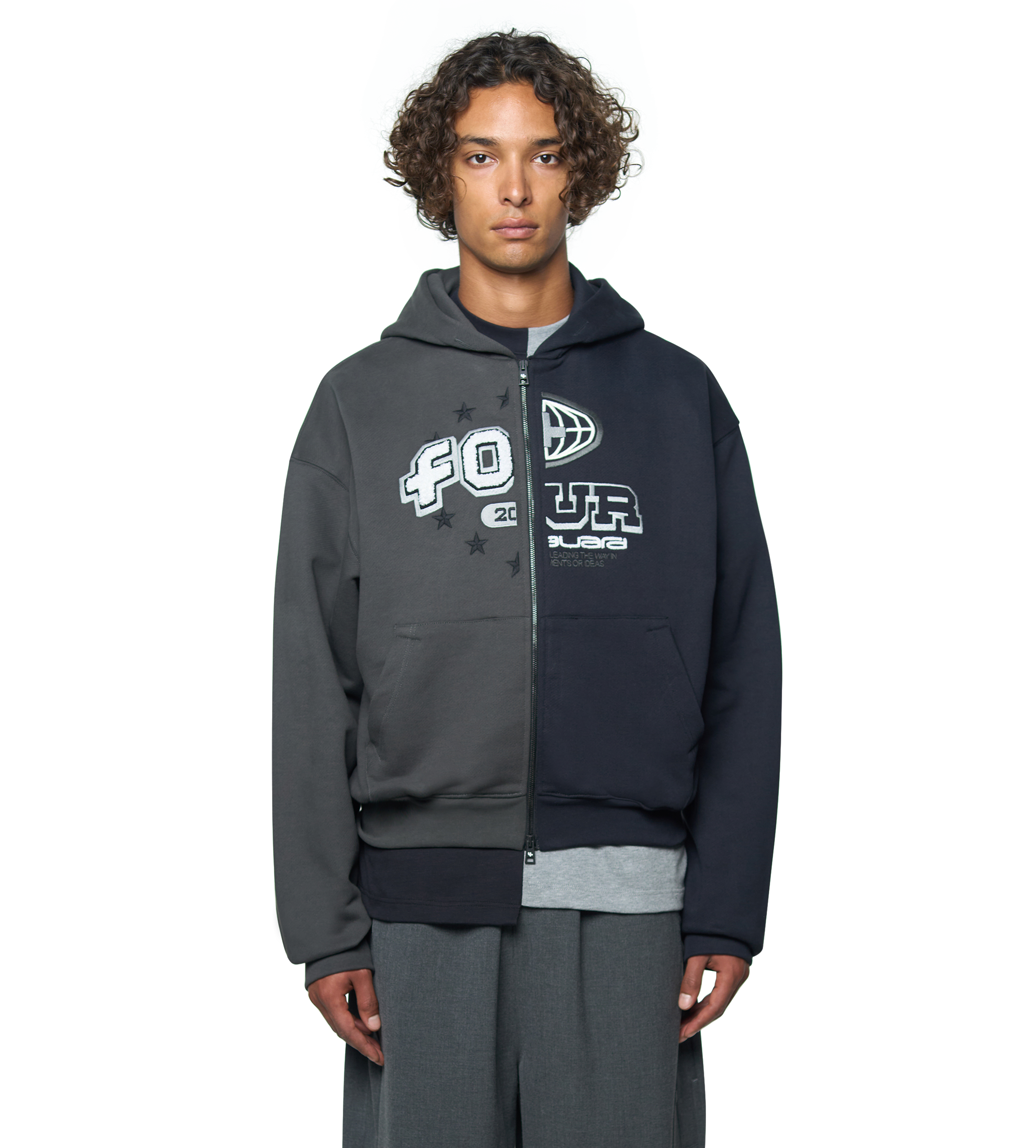 Split Zip Up Hoodie Black/ Raven