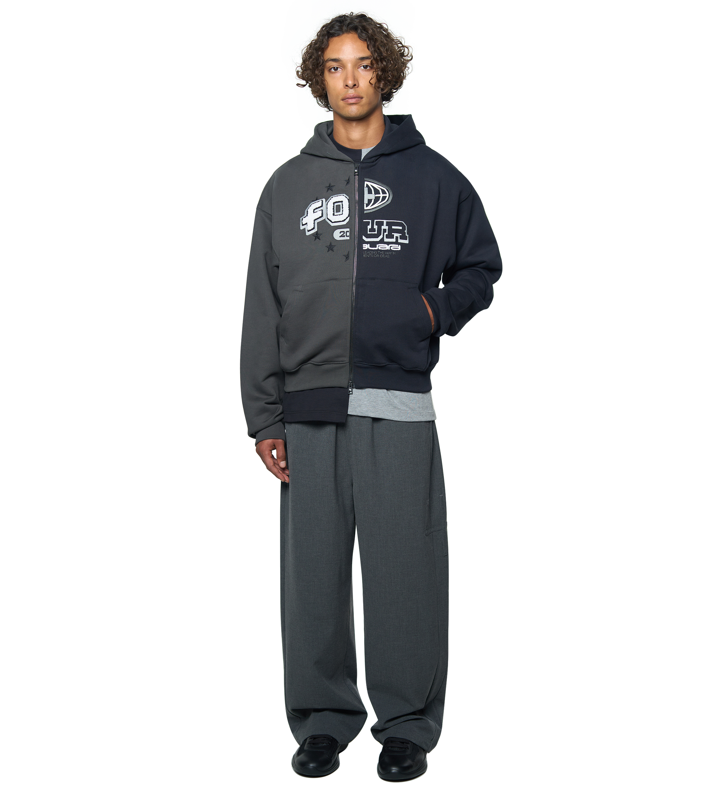Split Zip Up Hoodie Black/ Raven