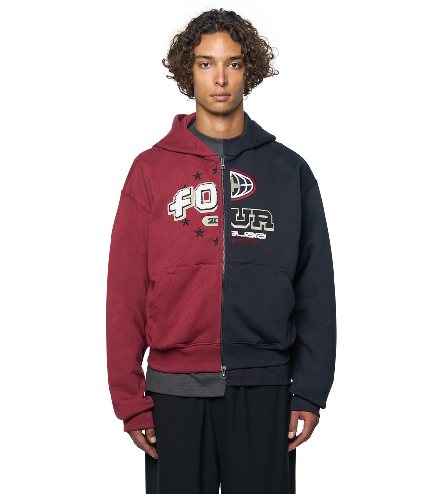 Split Zip Up Hoodie Black/ Pomegranate
