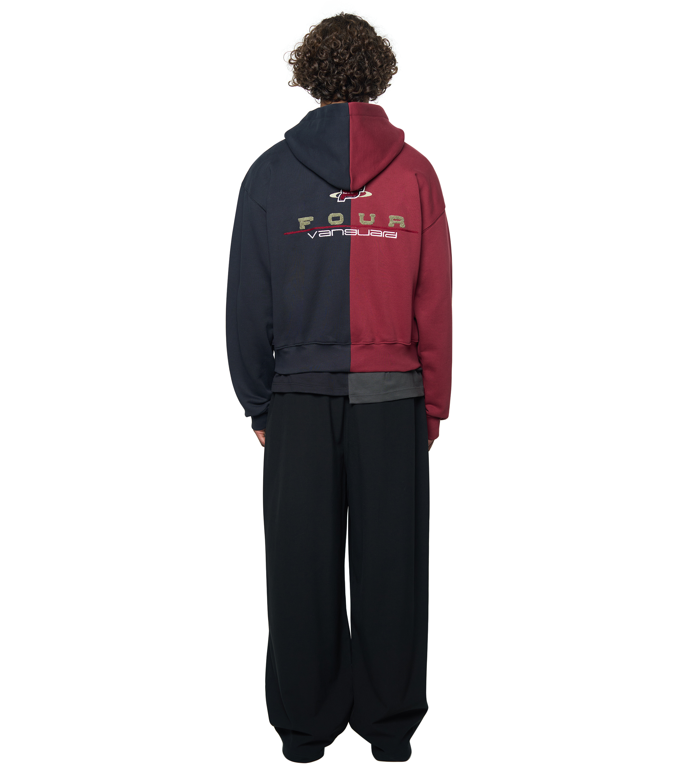 Split Zip Up Hoodie Black/ Pomegranate