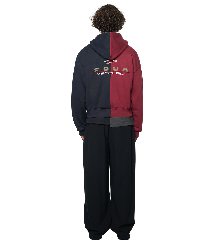 Split Zip Up Hoodie Black/ Pomegranate