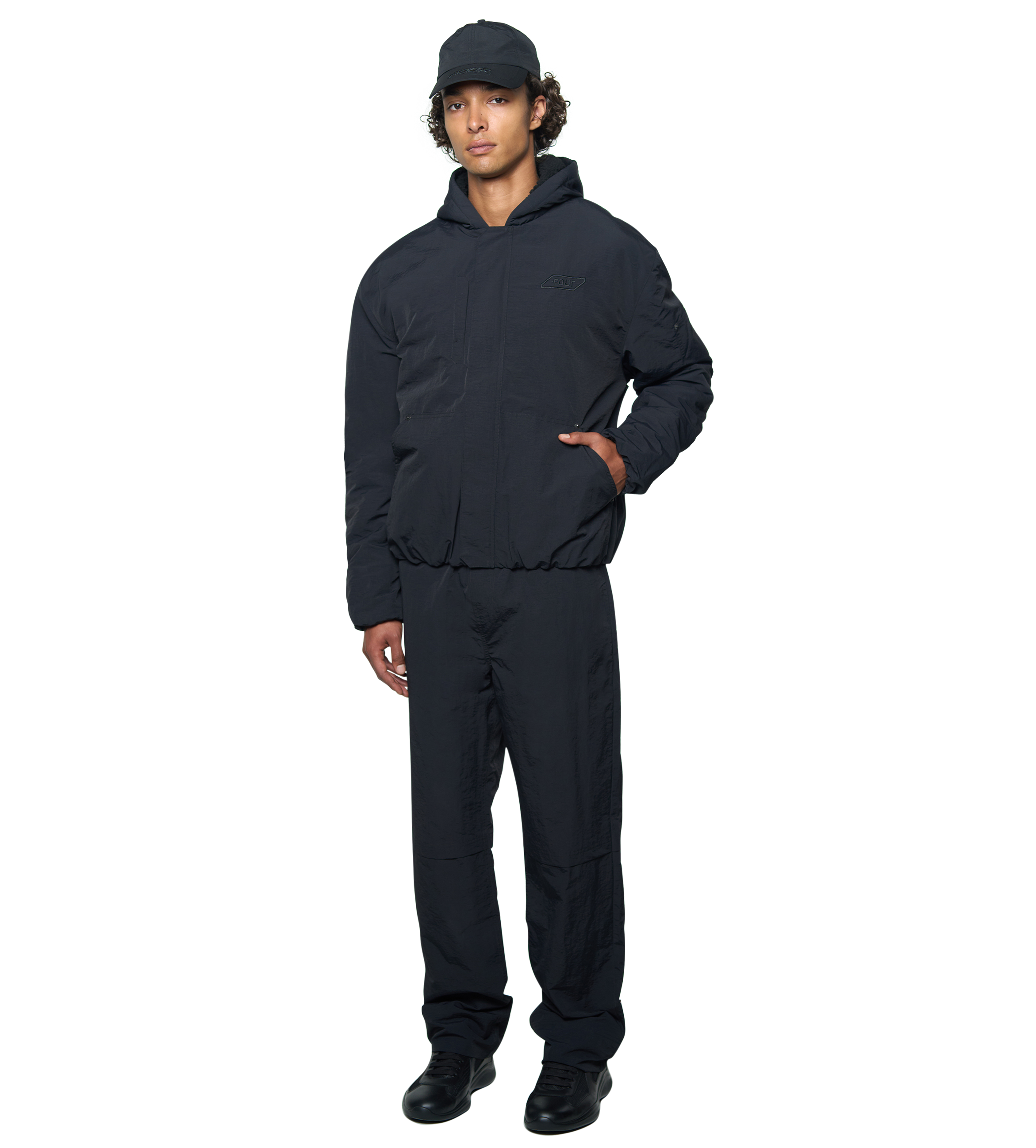 Square Logo Double Layered Pants Black