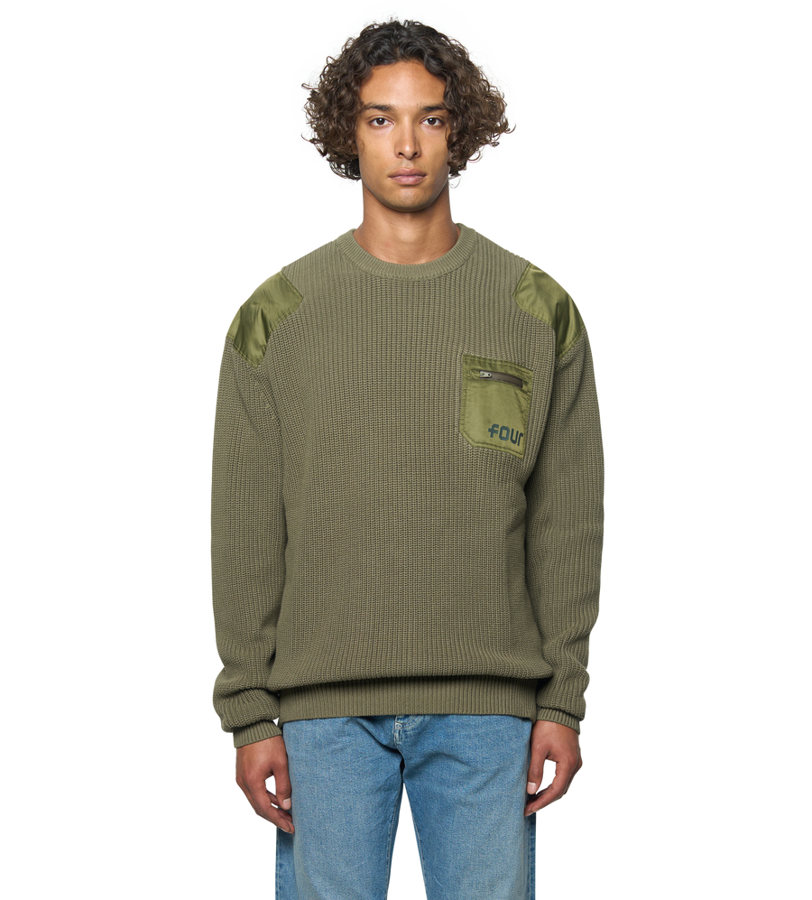 Logo Knitted Crewneck Nylon Moss Green