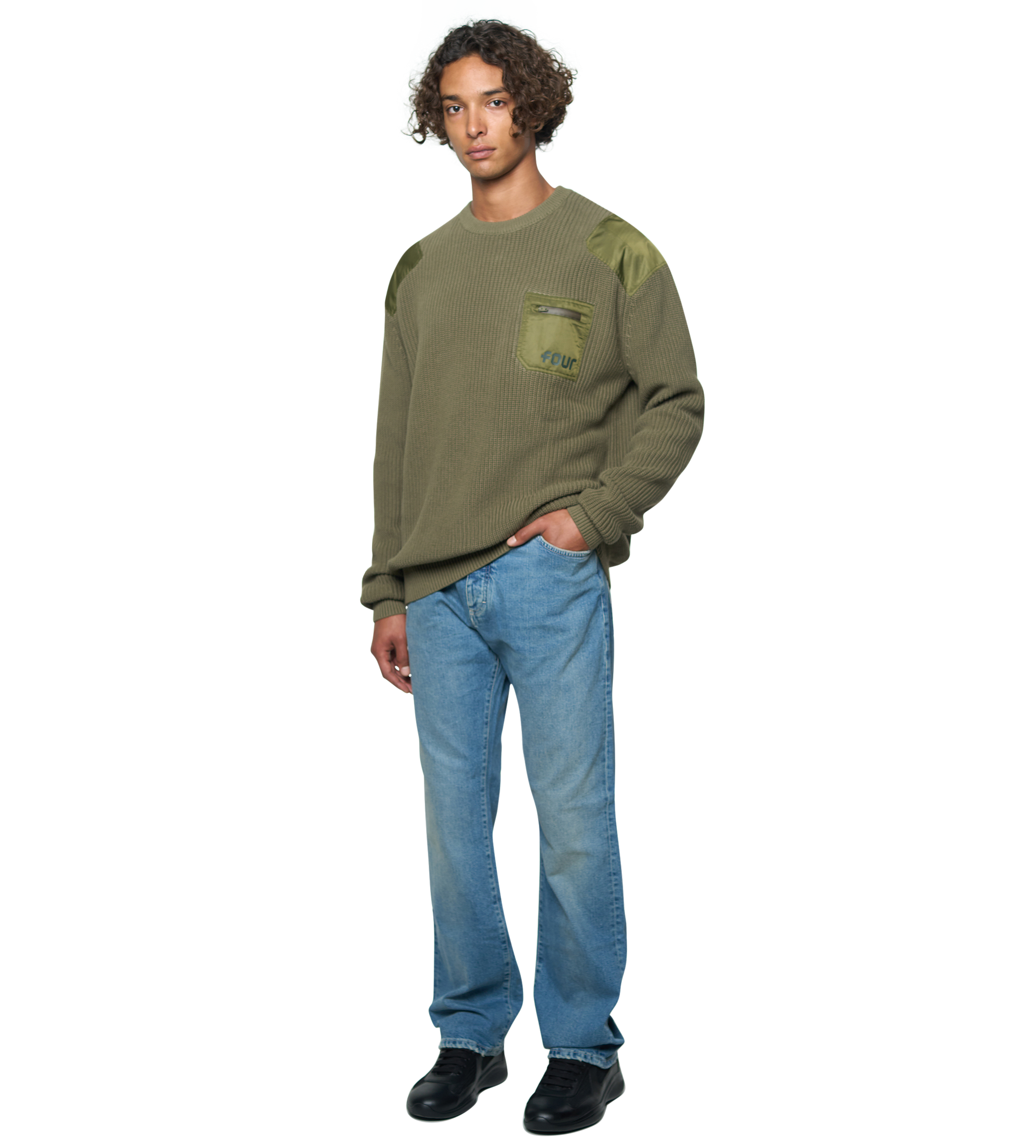 Logo Knitted Crewneck Nylon Moss Green
