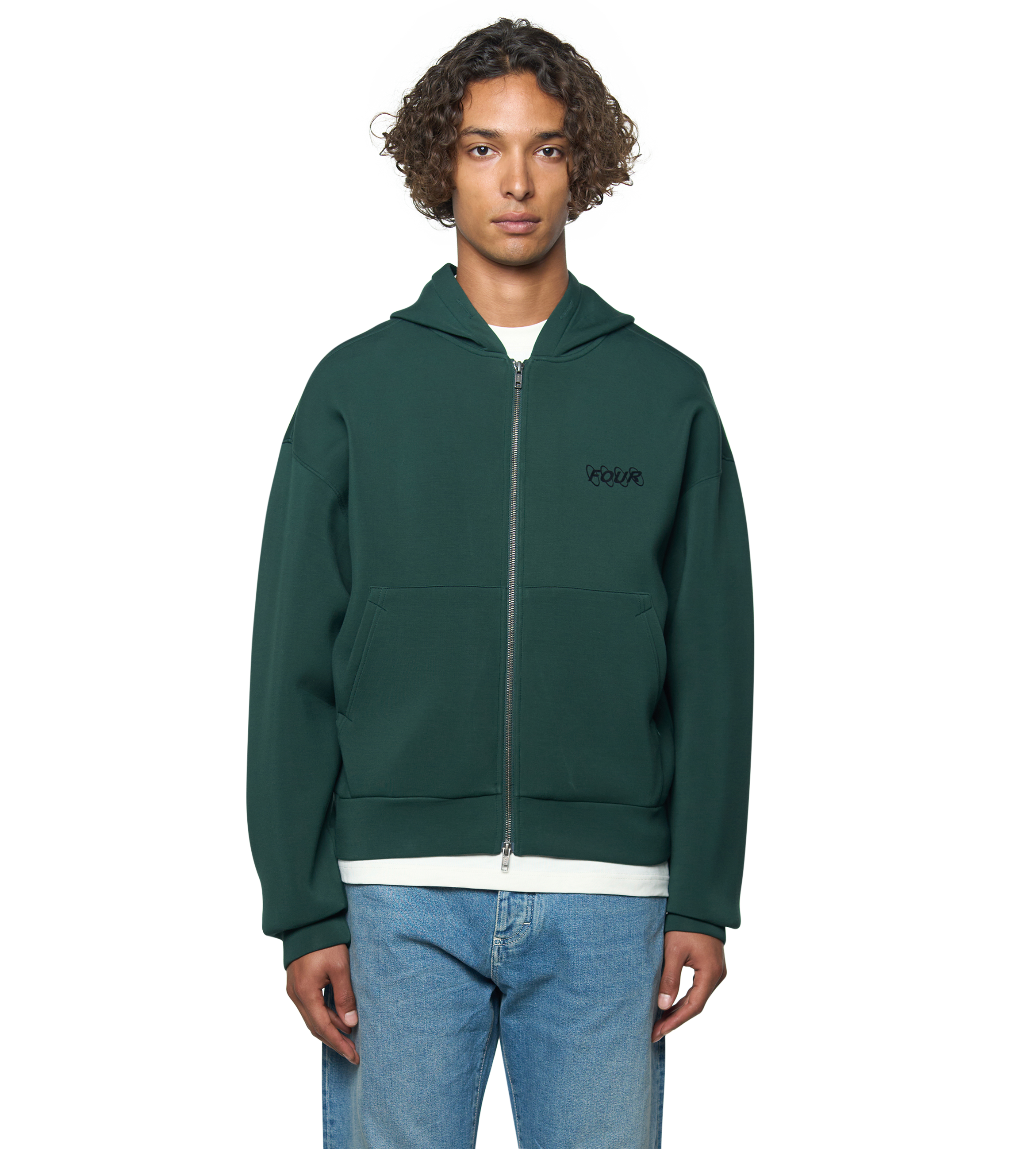 Circles Scuba Zip Up Hoodie Deep Forest