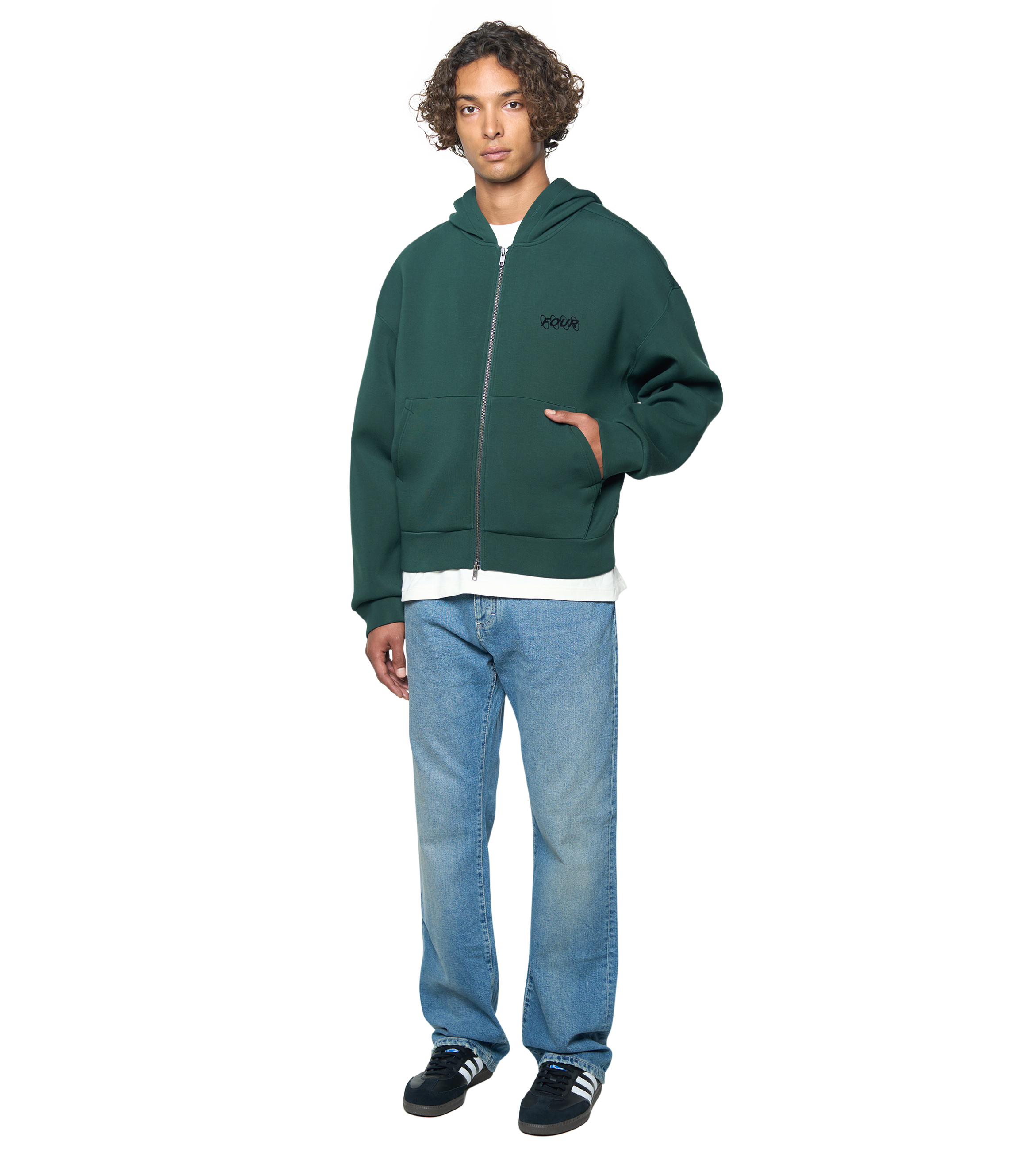 Circles Scuba Zip Up Hoodie Deep Forest