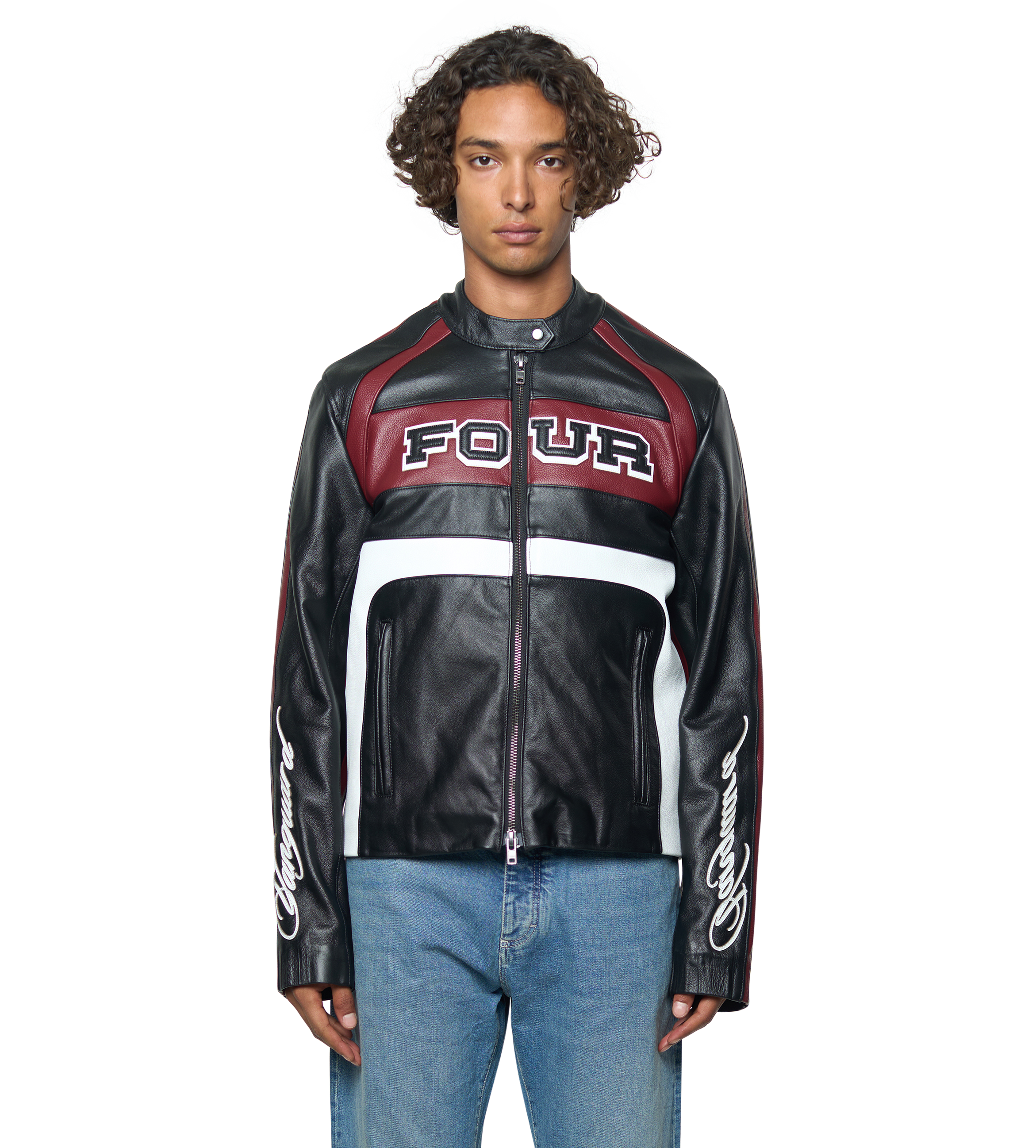 Leather Motor Jacket Black/ Red