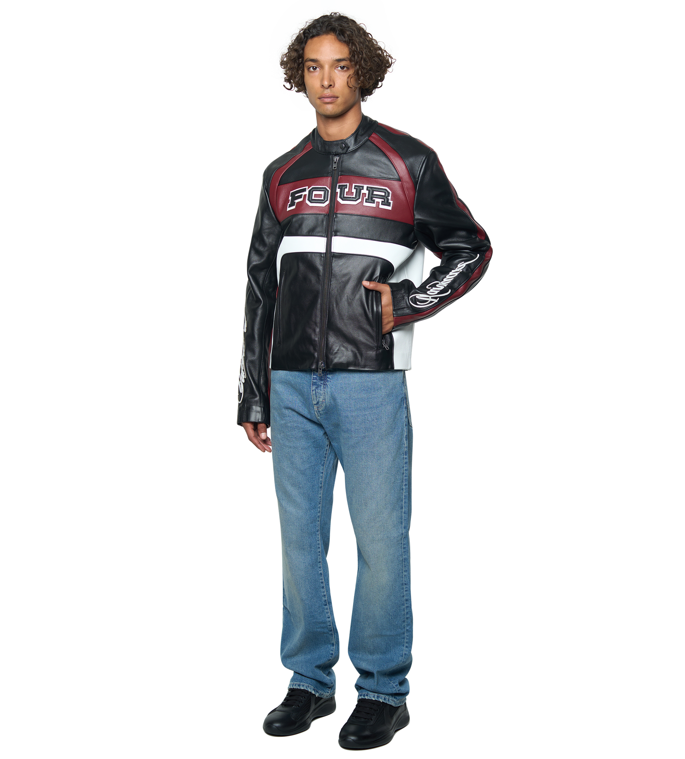 Leather Motor Jacket Black/ Red
