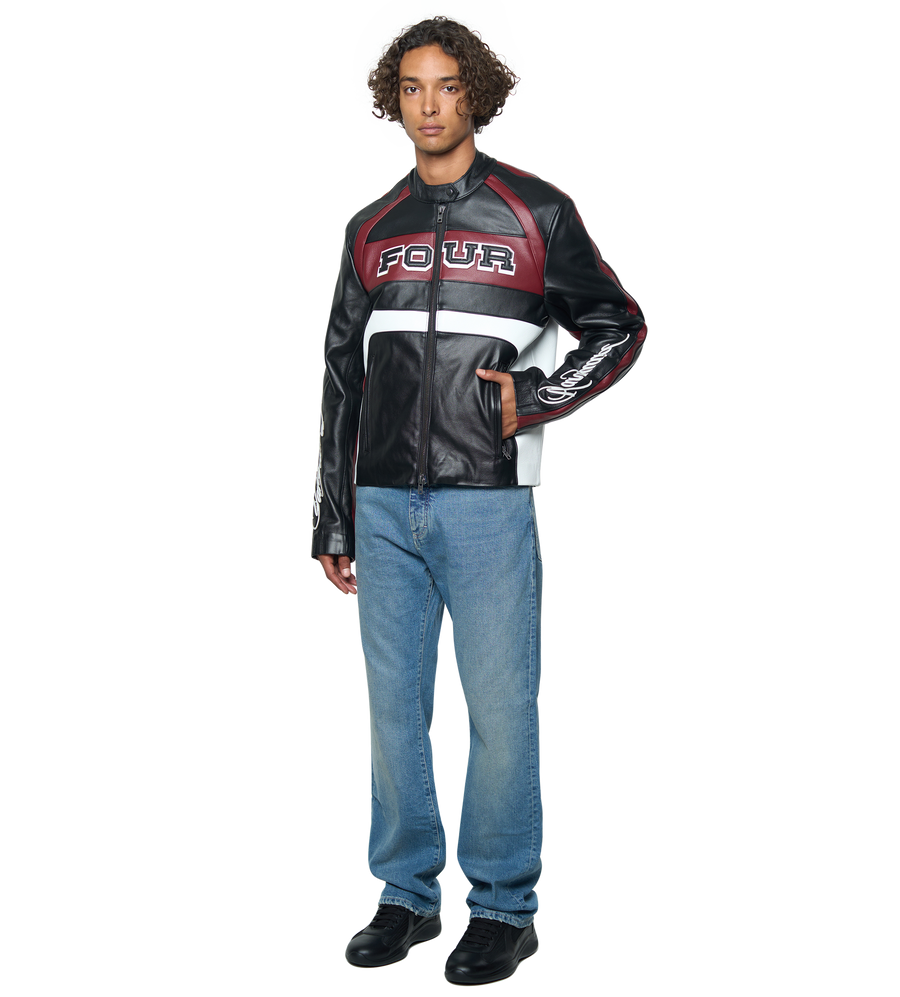 Leather Motor Jacket Black/ Red