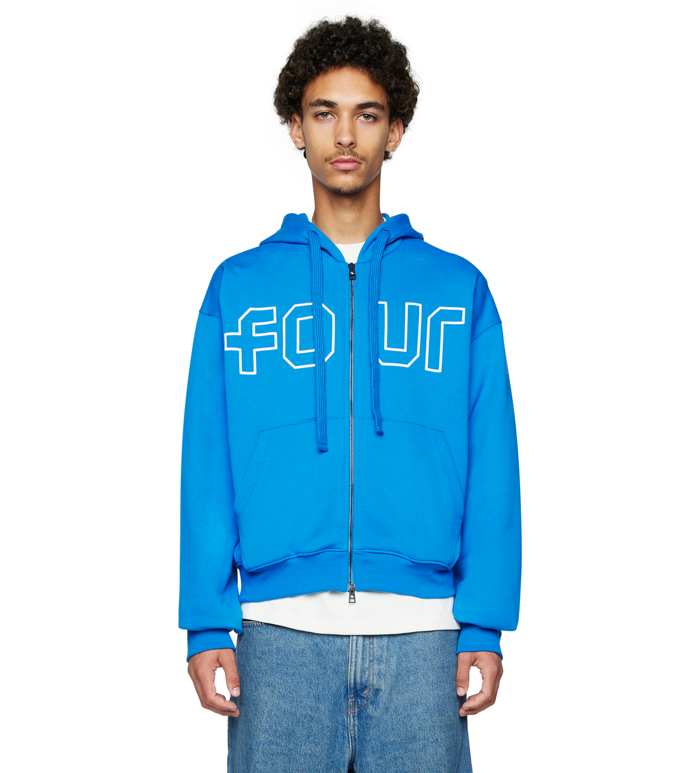 Outline Boxy Zip Up Hoodie Princess Blue/ Cannoli