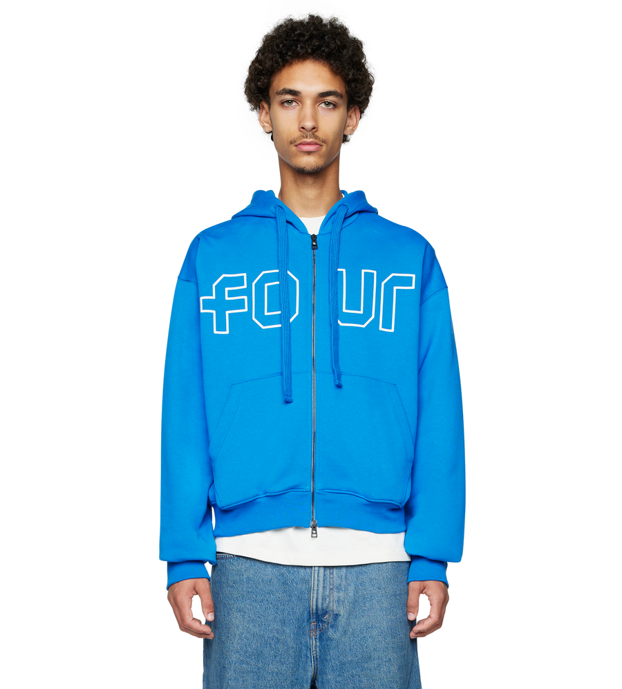 Outline Boxy Zip Up Hoodie Princess Blue/ Cannoli