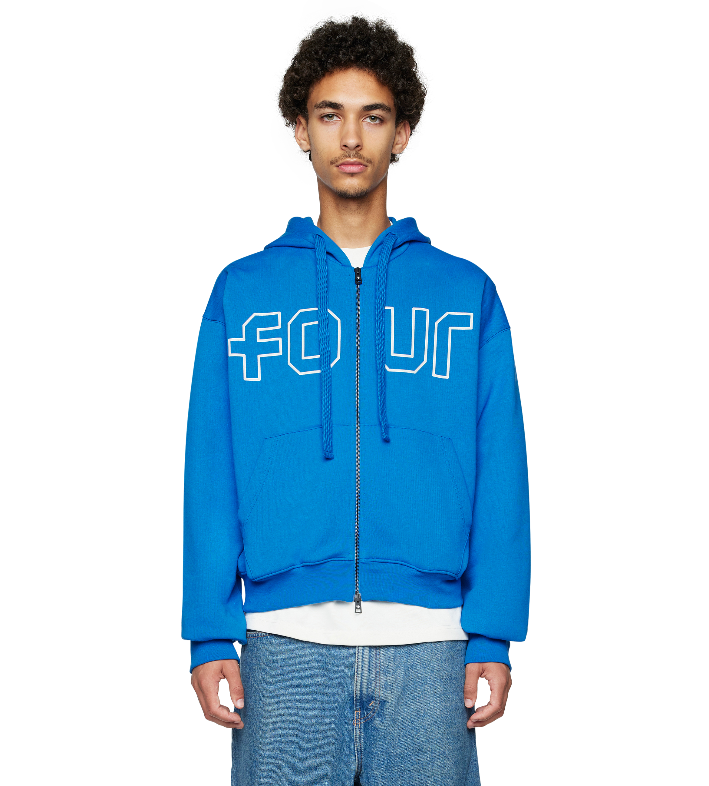 Outline Boxy Zip Up Hoodie Princess Blue/ Cannoli