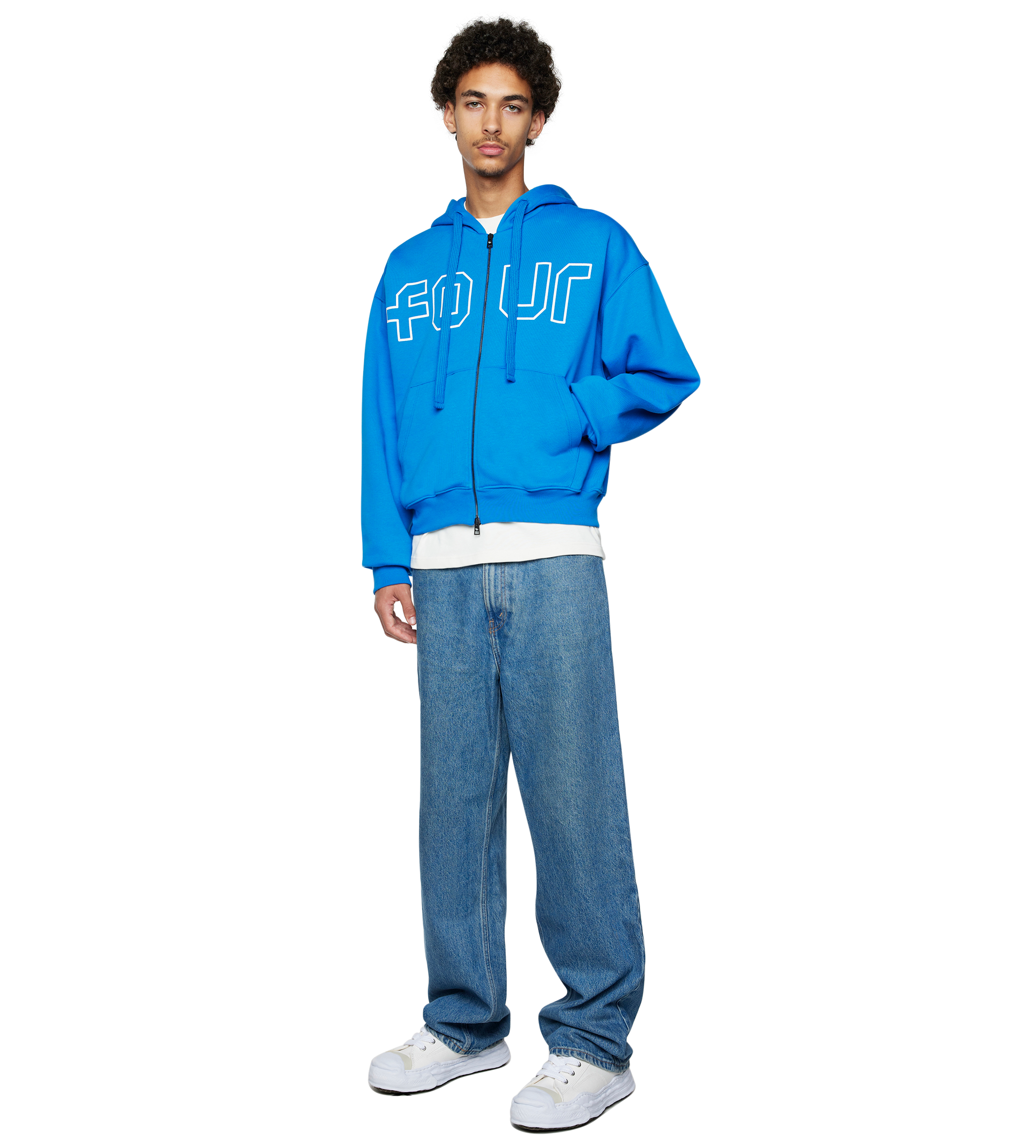 Outline Boxy Zip Up Hoodie Princess Blue/ Cannoli