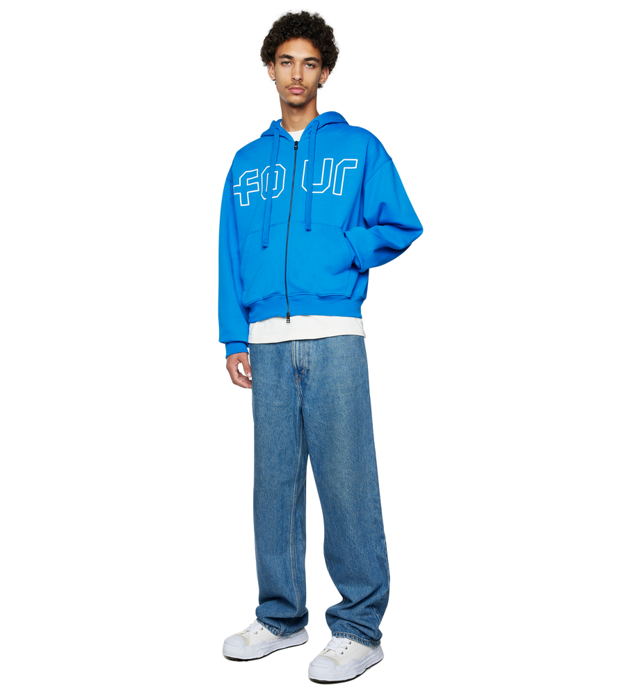 Outline Boxy Zip Up Hoodie Princess Blue/ Cannoli