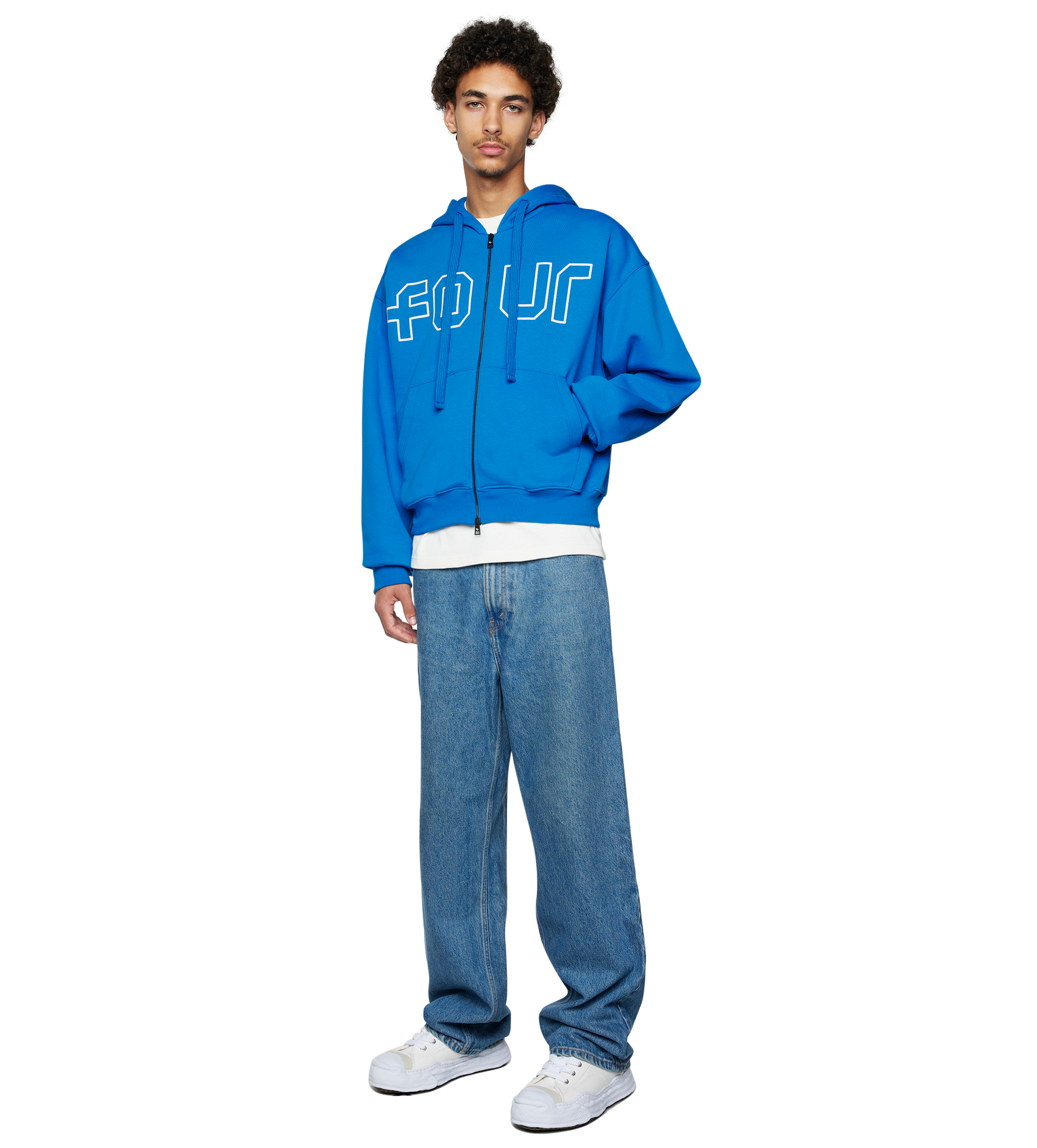 Outline Boxy Zip Up Hoodie Princess Blue/ Cannoli