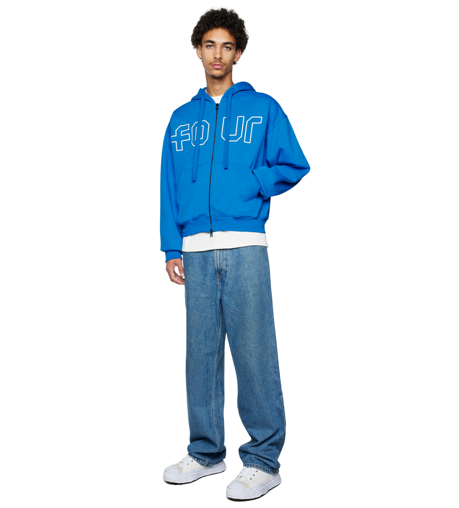 Outline Boxy Zip Up Hoodie Princess Blue/ Cannoli