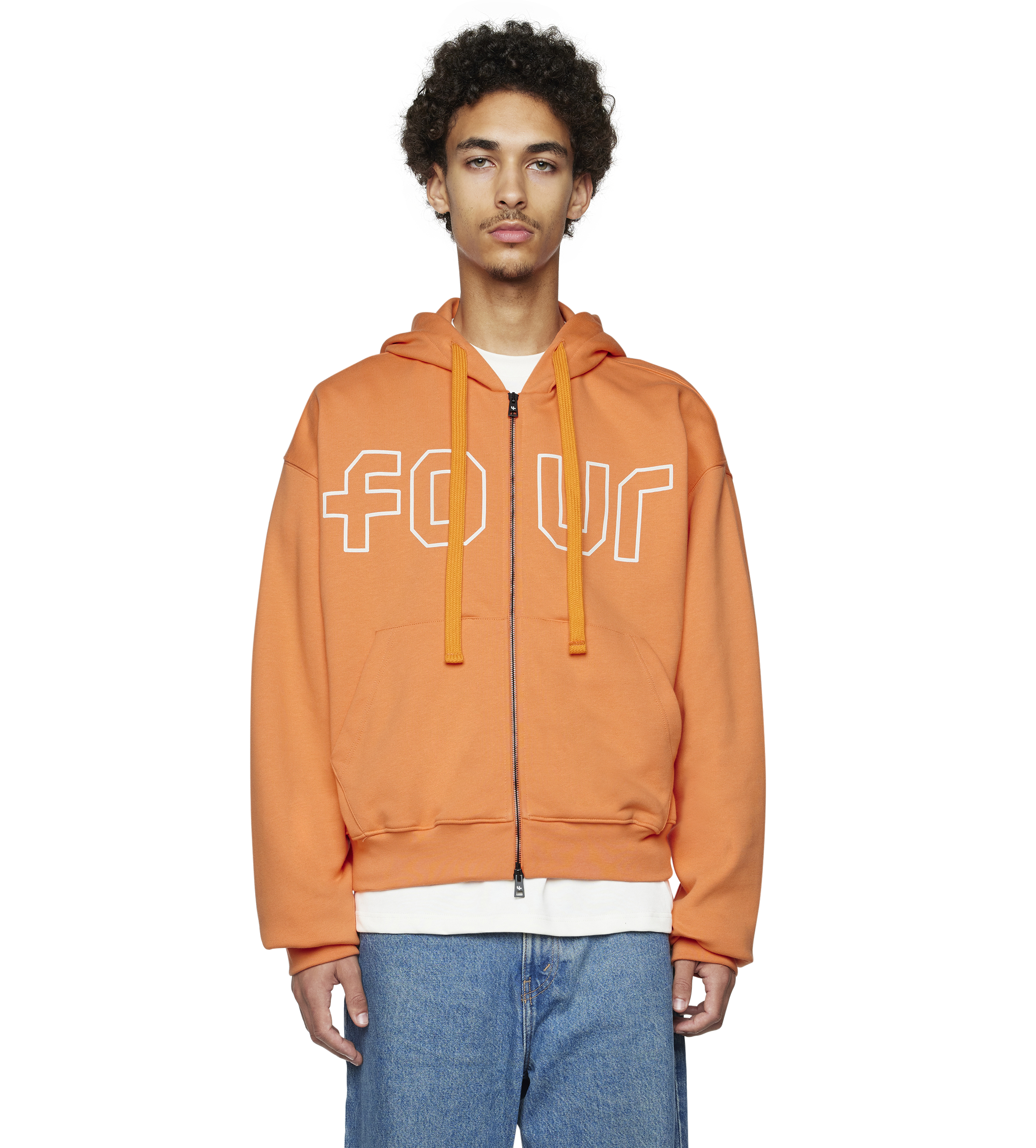 Outline Boxy Zip Up Hoodie Dusty Orange/ Cannoli