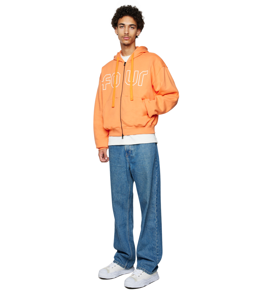 Outline Boxy Zip Up Hoodie Dusty Orange/ Cannoli