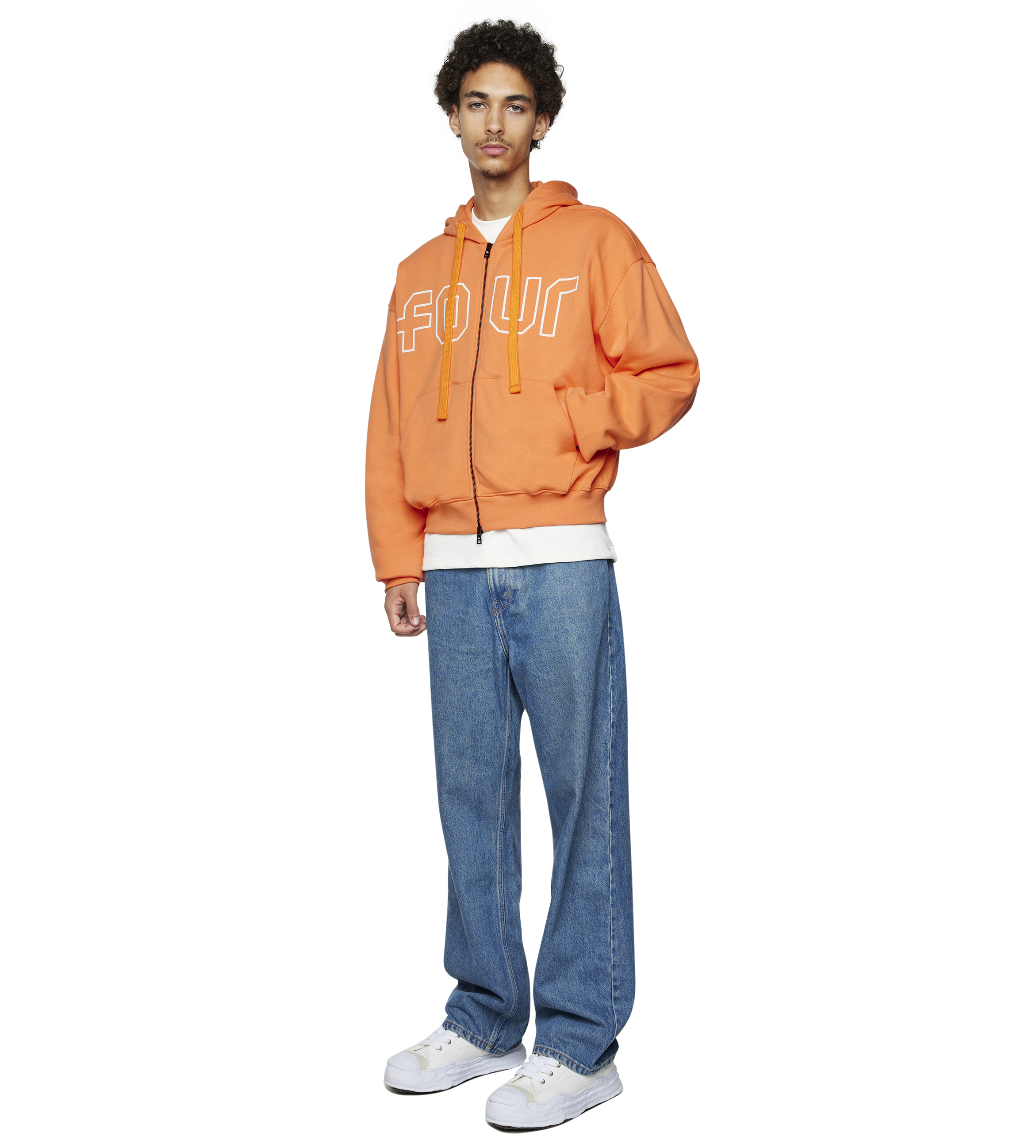 Outline Boxy Zip Up Hoodie Dusty Orange/ Cannoli