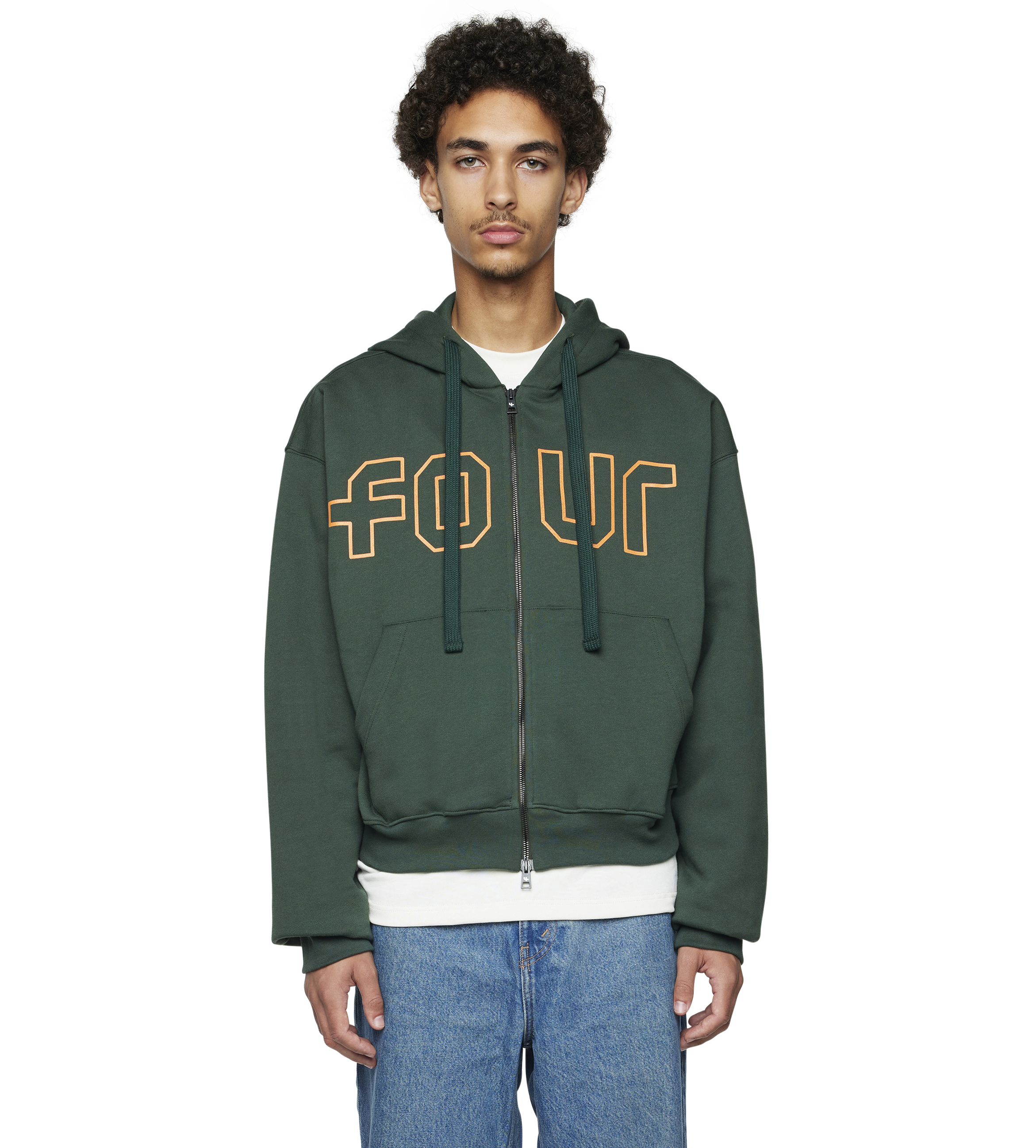 Outline Boxy Zip Up Hoodie Deep Forest/ Dusty Orange