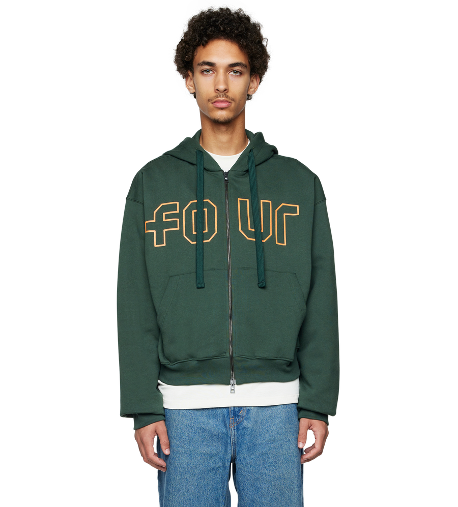 Outline Boxy Zip Up Hoodie Deep Forest/ Dusty Orange