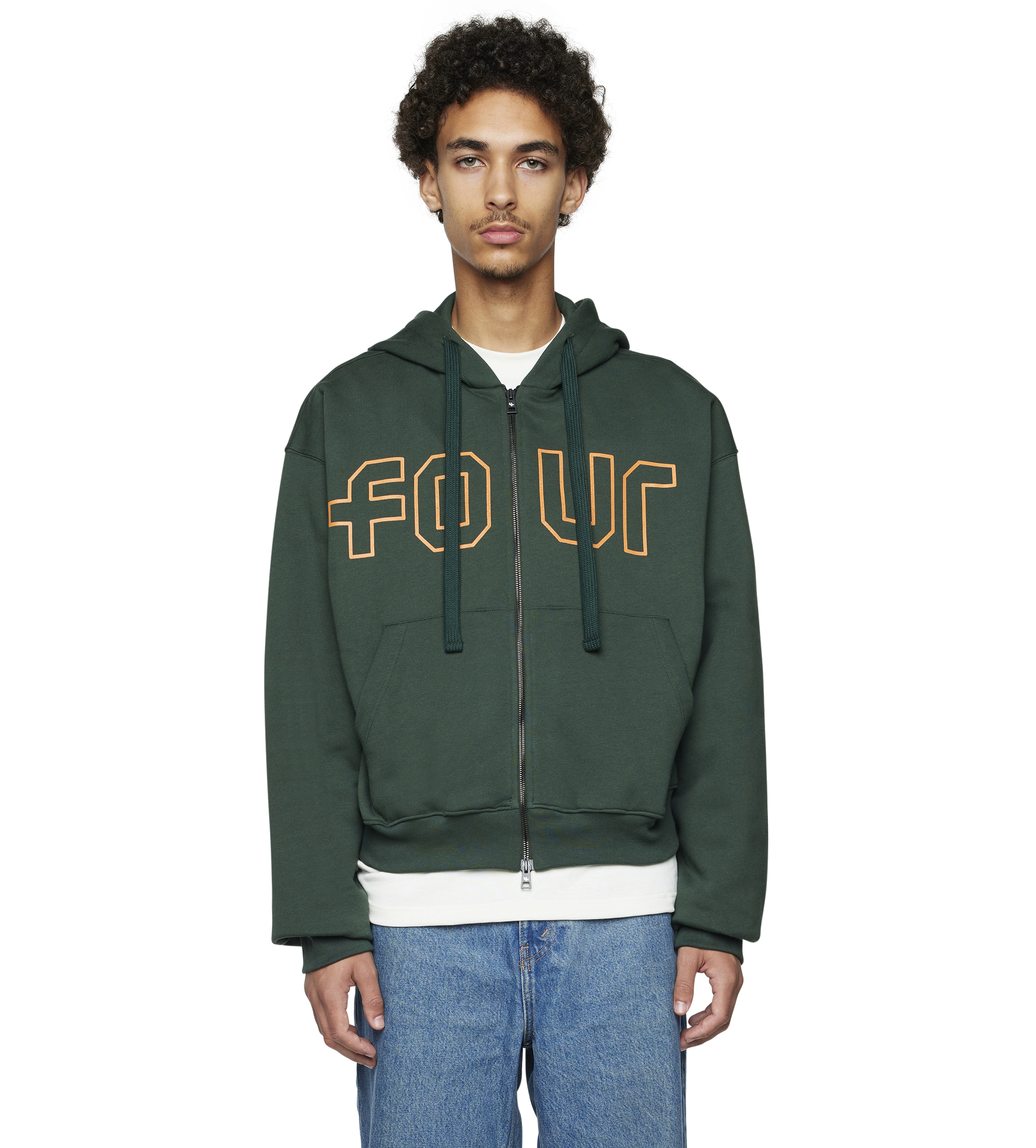 Outline Boxy Zip Up Hoodie Deep Forest/ Dusty Orange