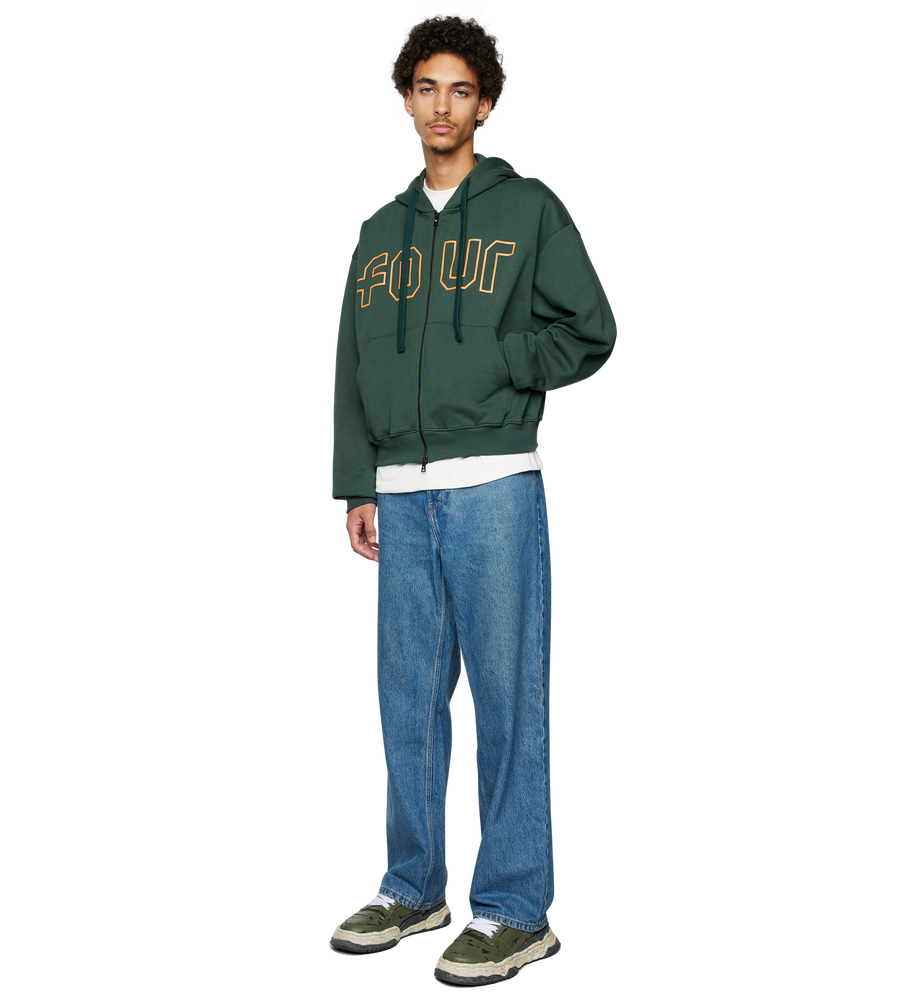 Outline Boxy Zip Up Hoodie Deep Forest/ Dusty Orange