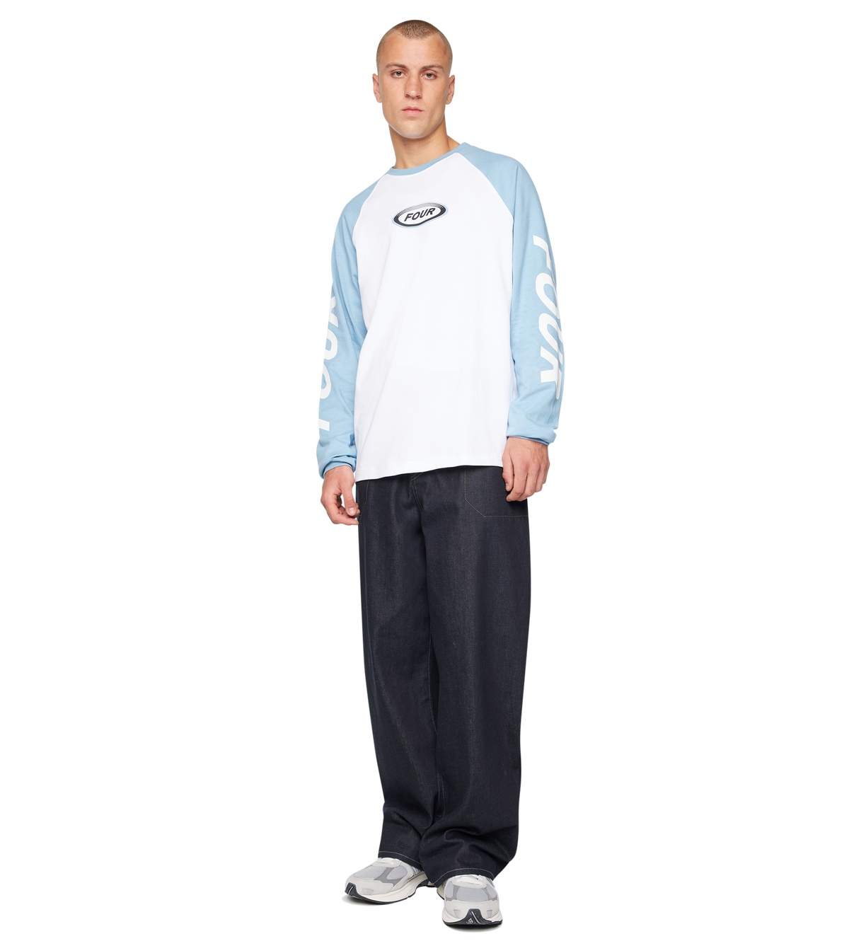 Reconstructed Raglan Longsleeve Blue/ White