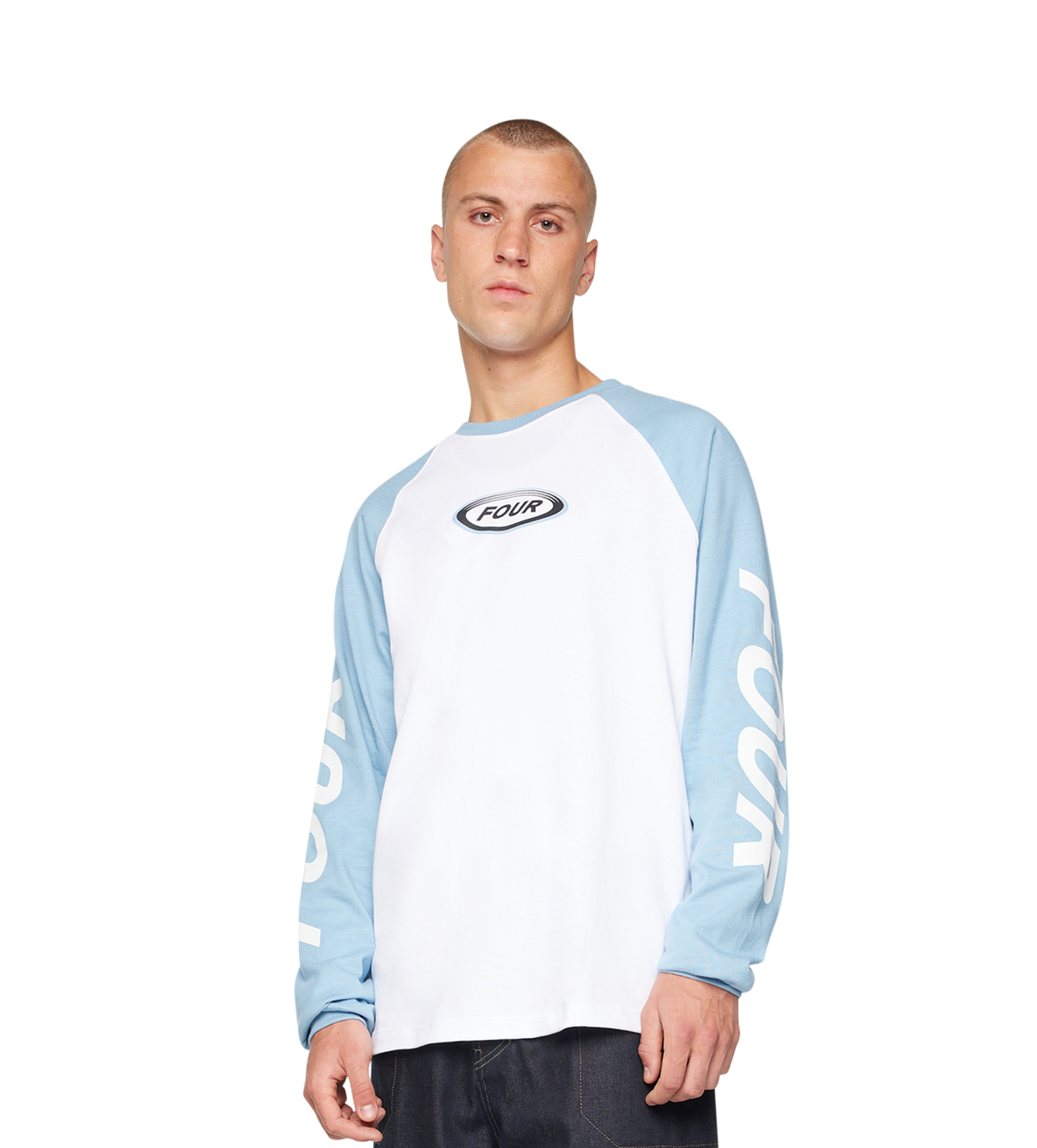 Reconstructed Raglan Longsleeve Blue/ White