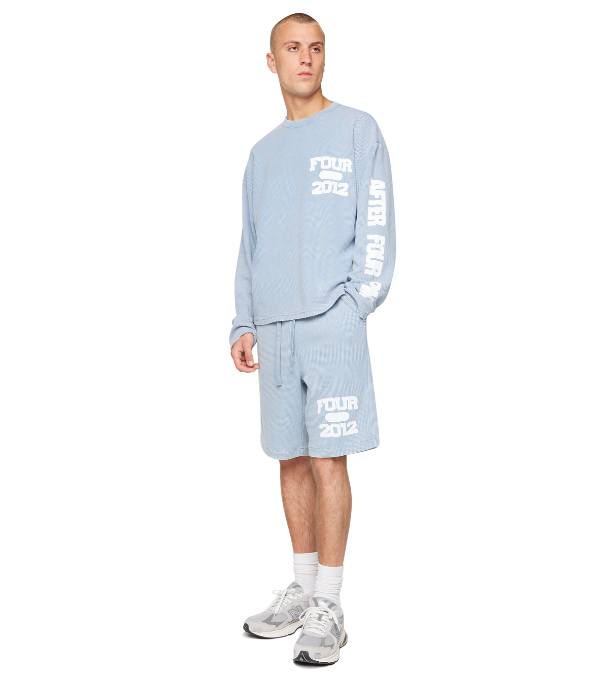After 4PM Waffle Shorts Washed Light Blue
