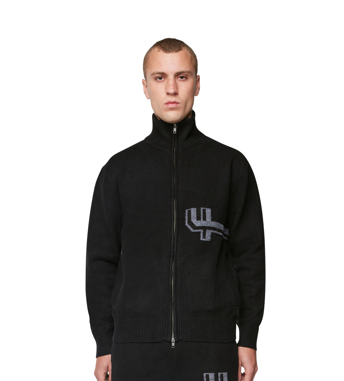Knitted Zip Up Black/ Dark Grey