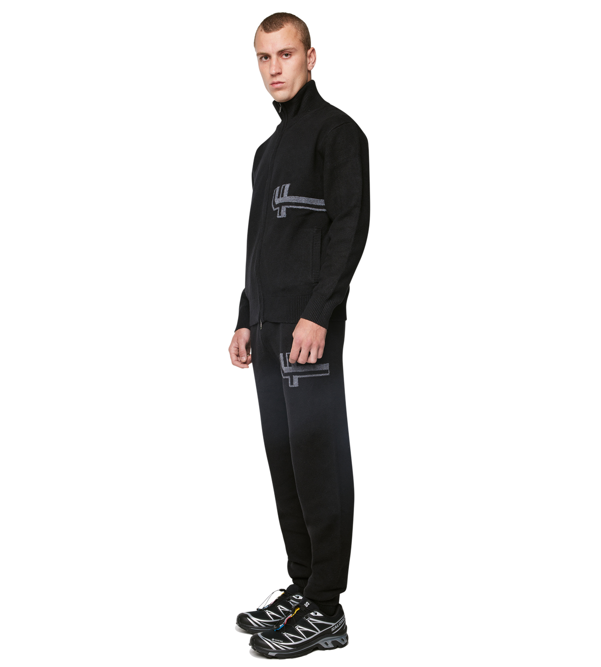 Knitted Zip Up Black/ Dark Grey