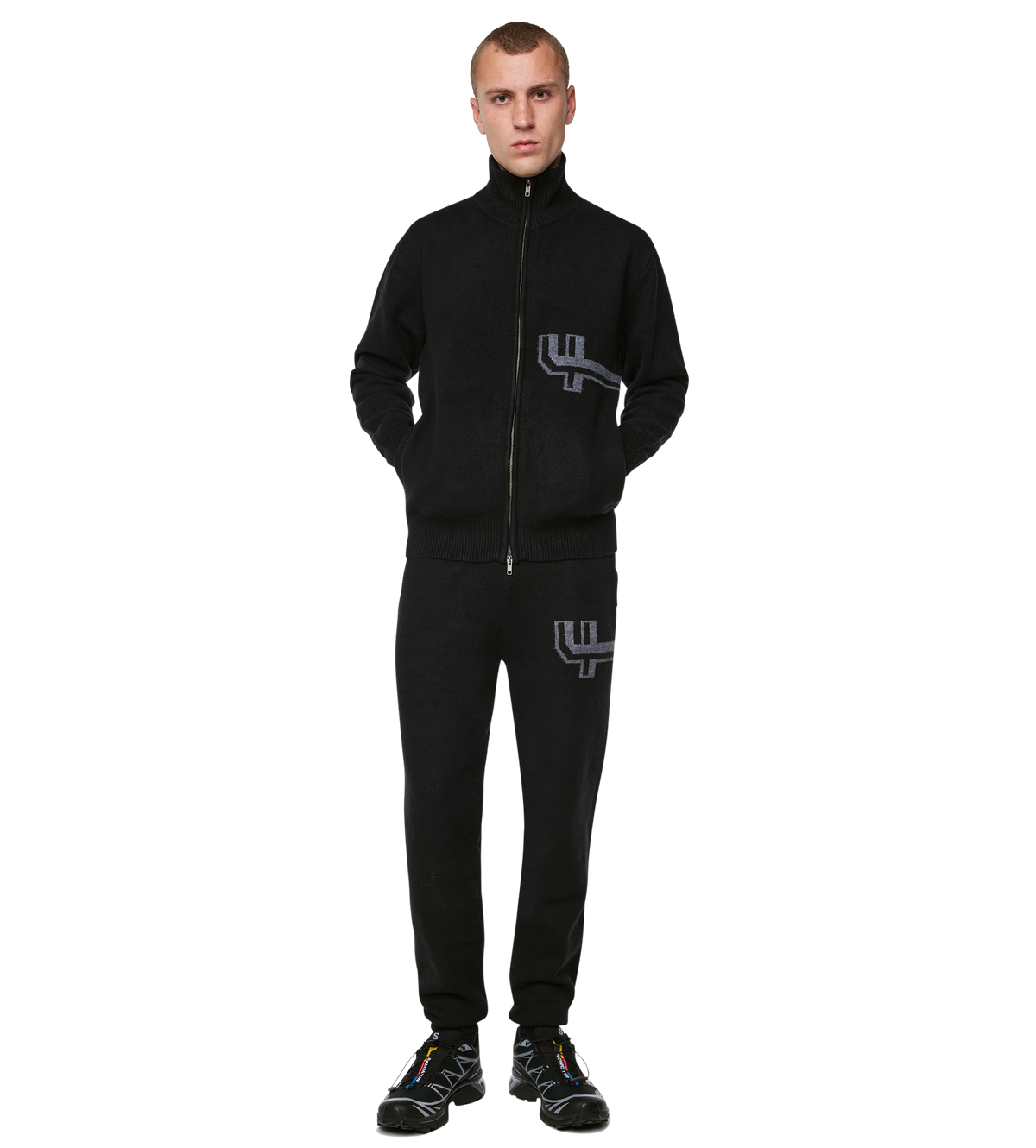 Knitted Zip Up Black/ Dark Grey