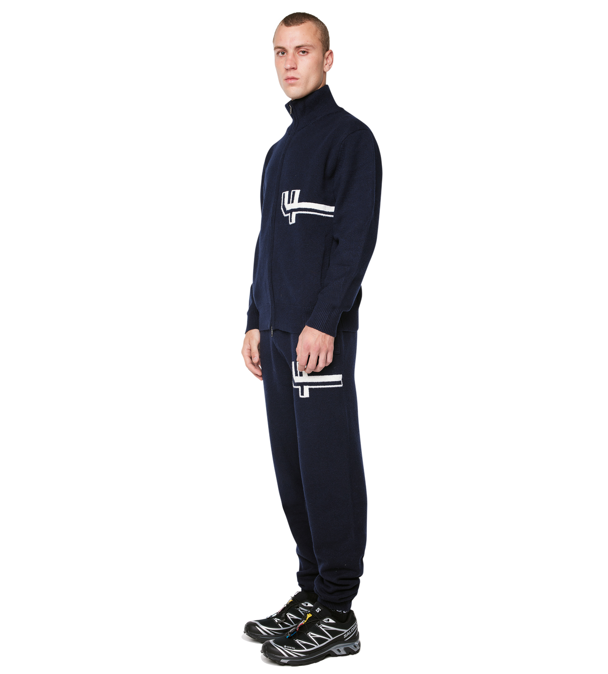 Knitted Zip Up Dark Navy/ White