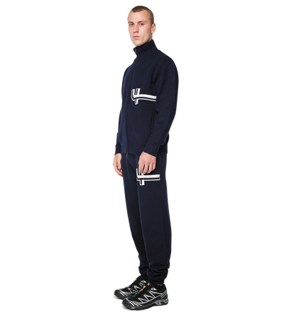 Knitted Zip Up Dark Navy/ White