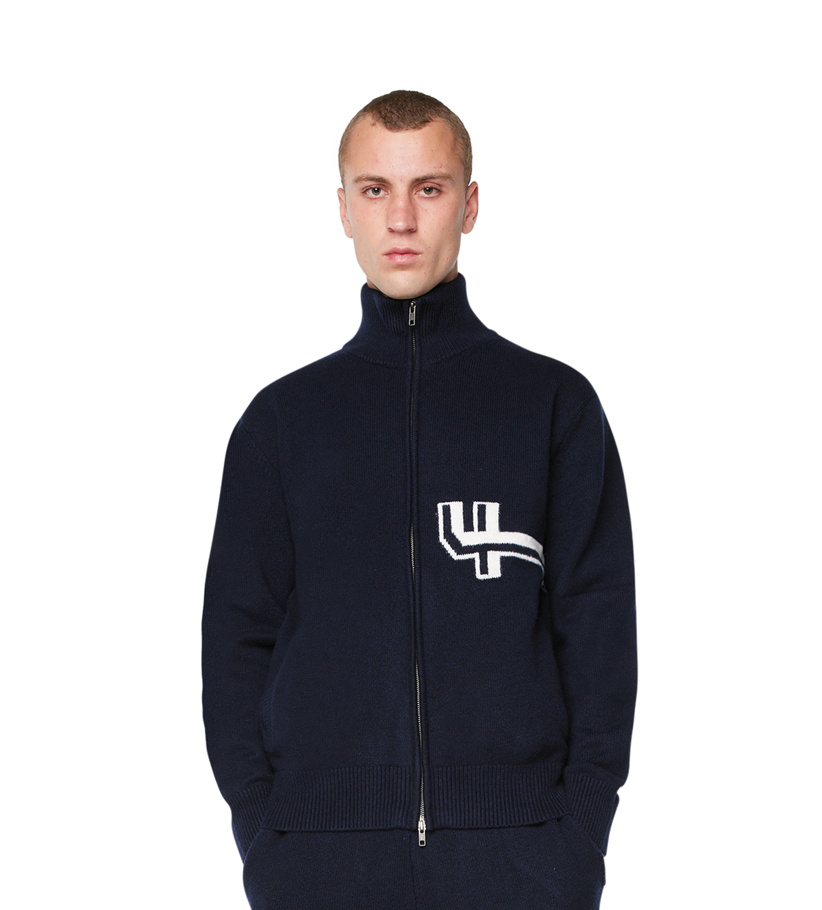Knitted Zip Up Dark Navy/ White