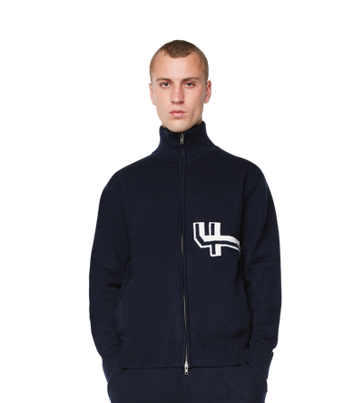Knitted Zip Up Dark Navy/ White