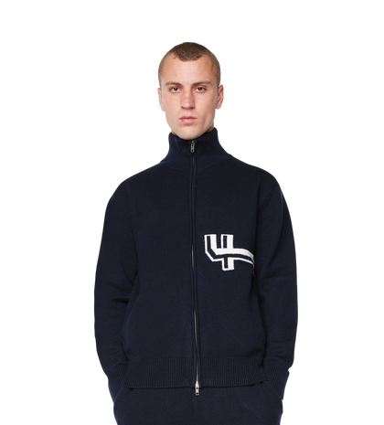 Knitted Zip Up Dark Navy/ White