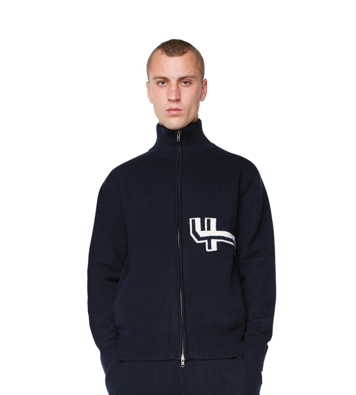 Knitted Zip Up Dark Navy/ White