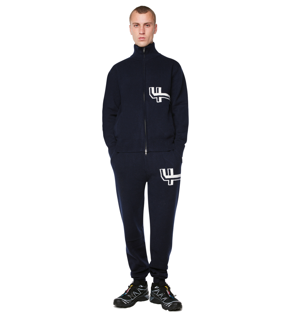 Knitted Pants Cuffed Navy/ White
