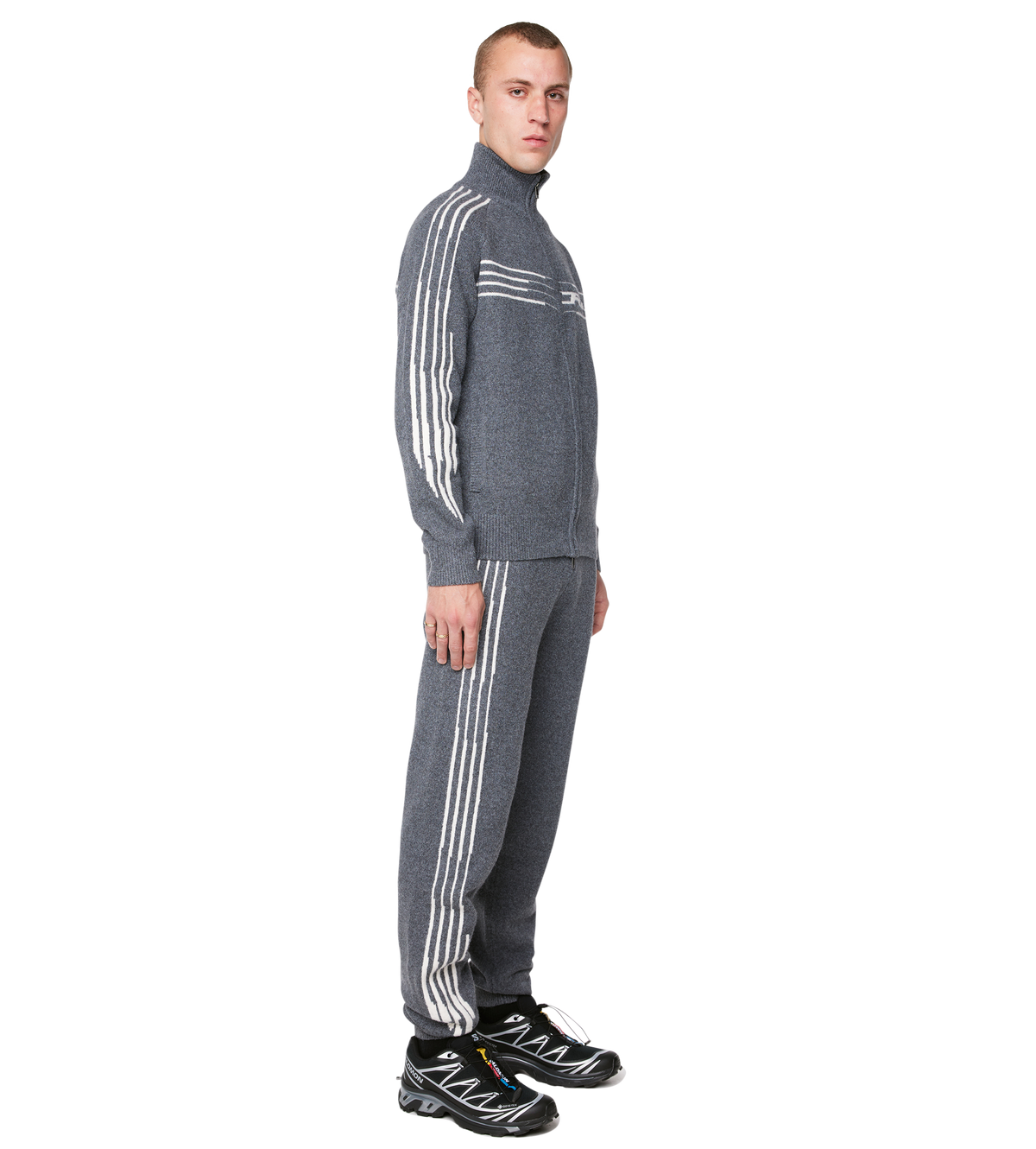Special Knitted Zip Up Dark Grey/ White