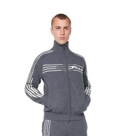 Special Knitted Zip Up Dark Grey/ White