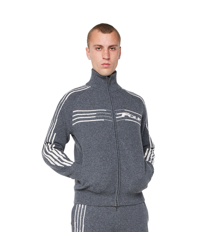 Special Knitted Zip Up Dark Grey/ White